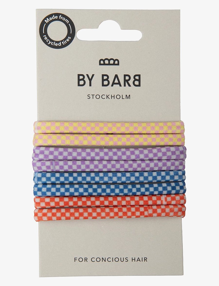 By Barb - Hair ties squared pattern multicoloured 8-pack, recycled material - hårsnoddar och hårband - multicoloured - 0