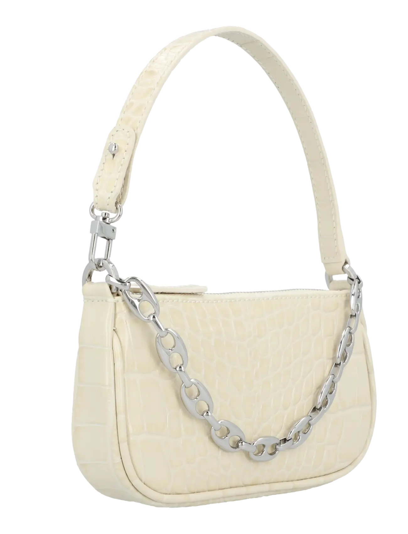 By Far - Mini Rachel Croco Leather Shoulder Bag - schultertaschen - white - 1