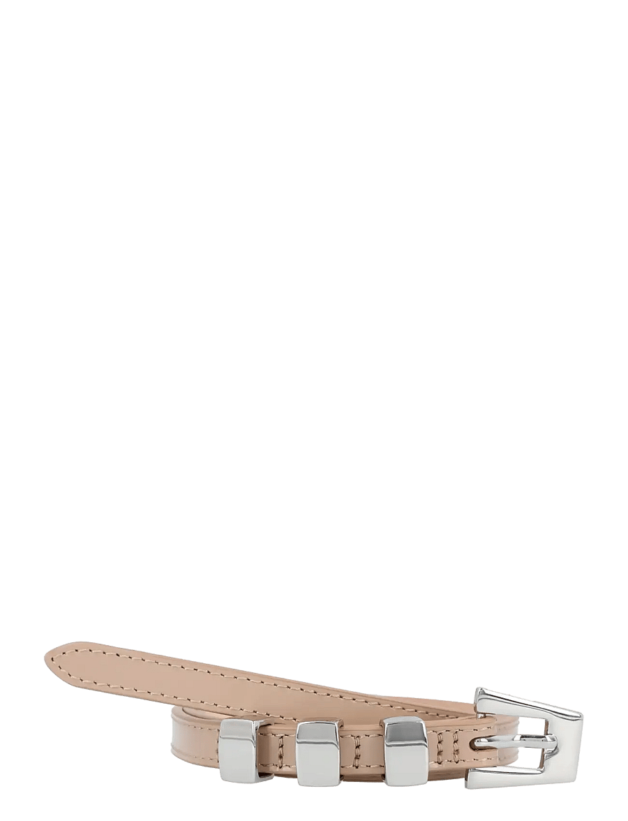 By Far - Vic Taupe Semi Patent Leather Belt - ledergürtel - beige - 0
