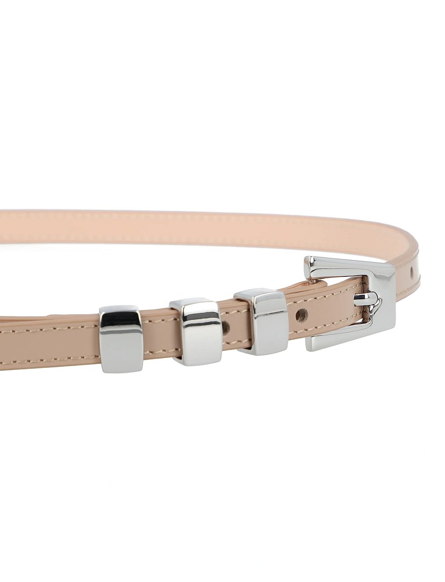 By Far - Vic Taupe Semi Patent Leather Belt - ledergürtel - beige - 2