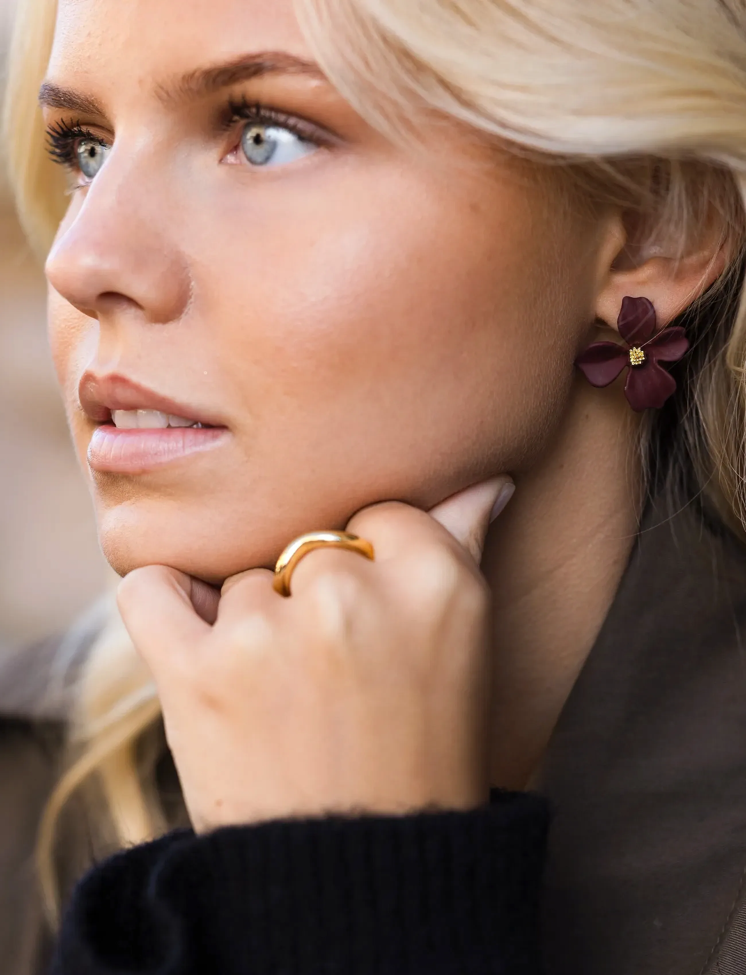 By Jolima Lilly Flower Earring, One Size, Earrings, Burgunderrot - Studs, Frauen