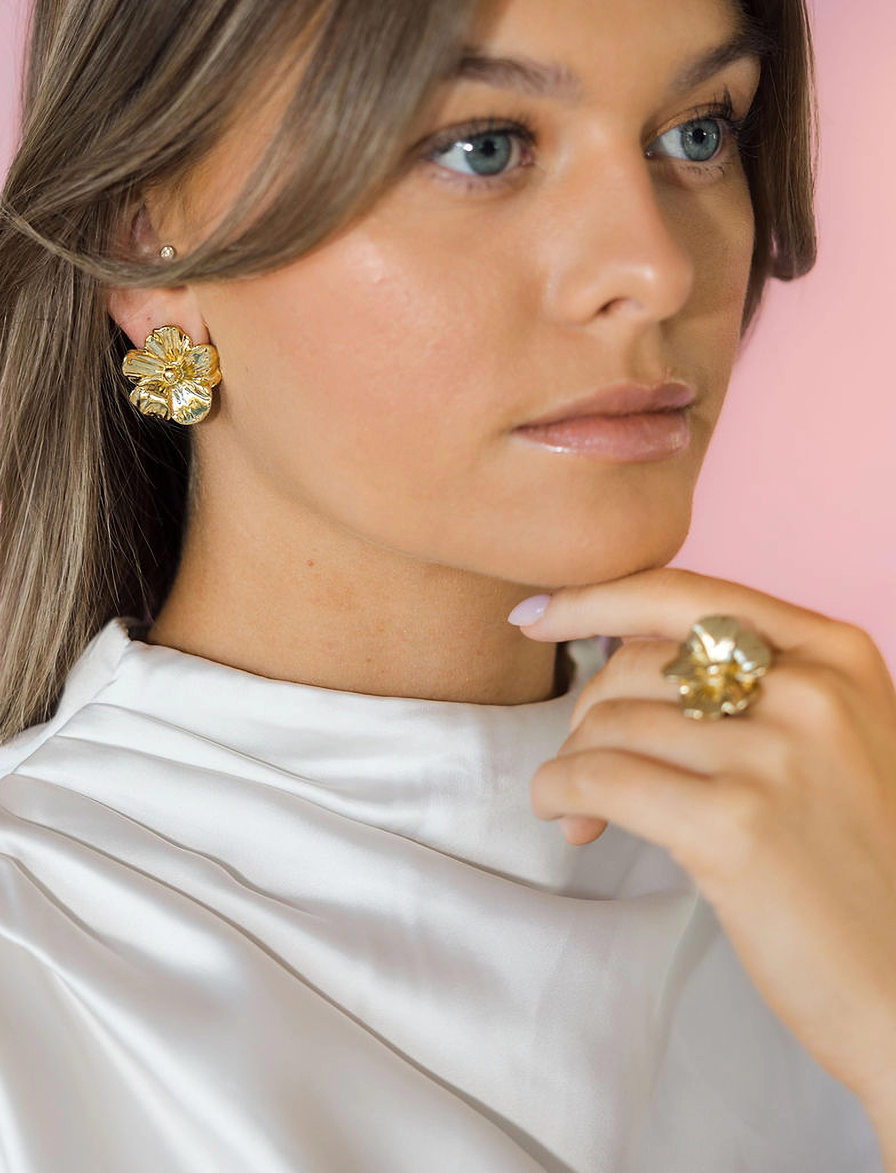 By Jolima Daisy Earring, One Size, Earrings, Gold - Studs, Frauen