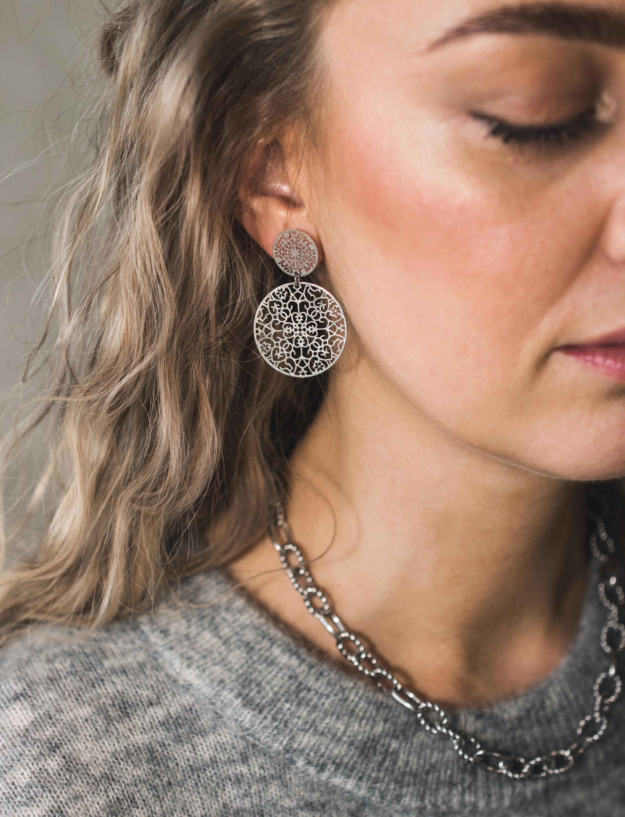 By Jolima - Double spinn earring - hängande örhängen - silver - 3