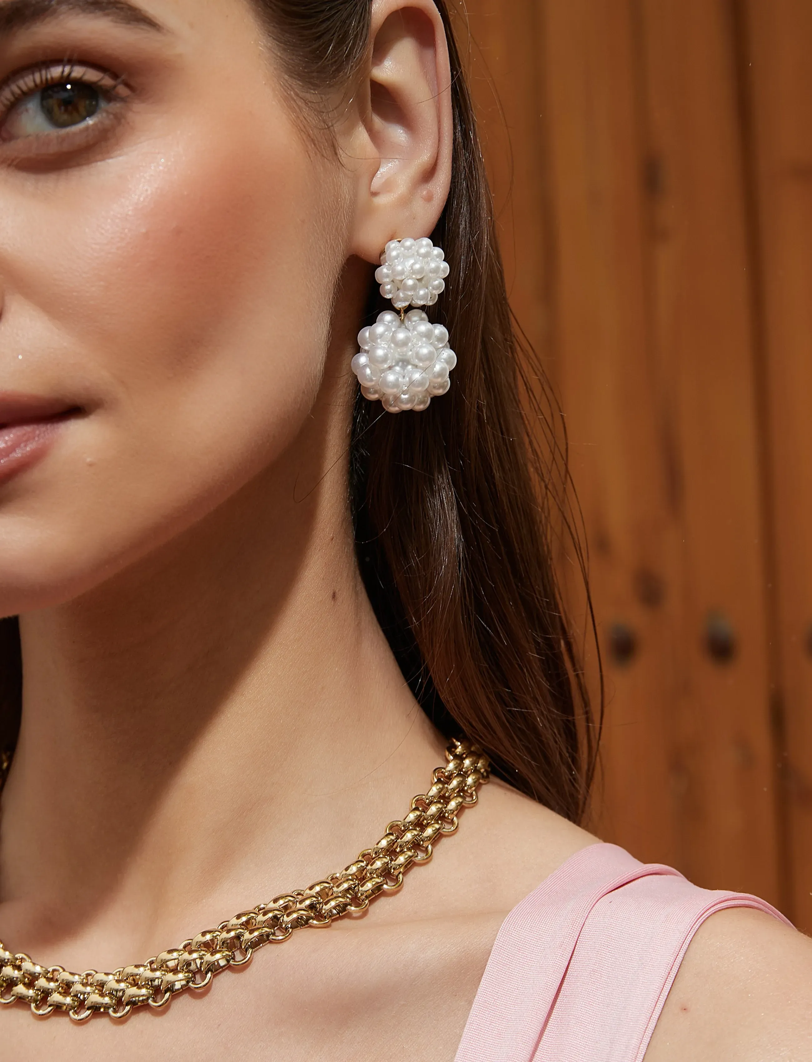 By Jolima Pearl Double Bead Earring, One Size, Earrings, Weiß - Studs, Frauen