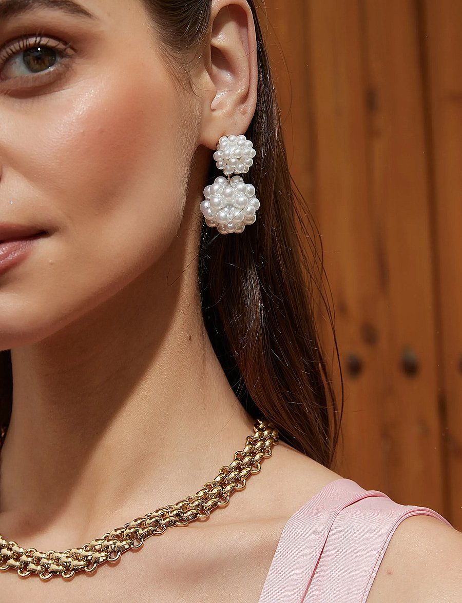 By Jolima - Pearl double bead earring - perlenohrringe - white - 0
