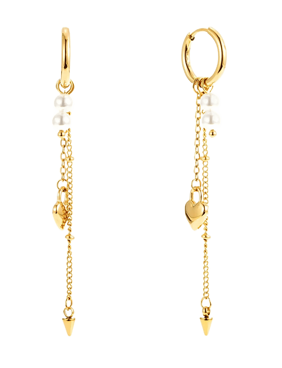 By Jolima - Heart locker mix huggie - wiszące kolczyki - gold - 1