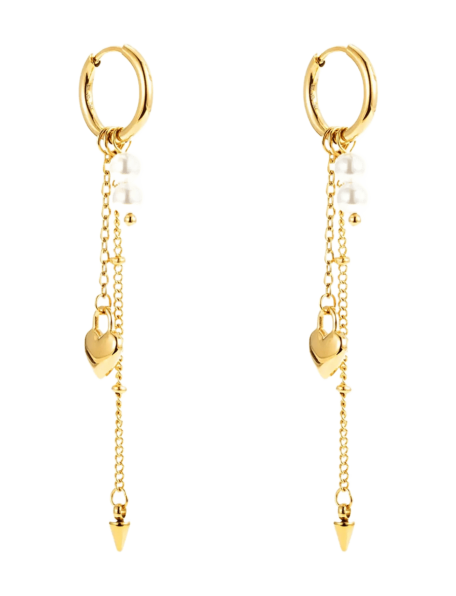 By Jolima - Heart locker mix huggie - wiszące kolczyki - gold - 2