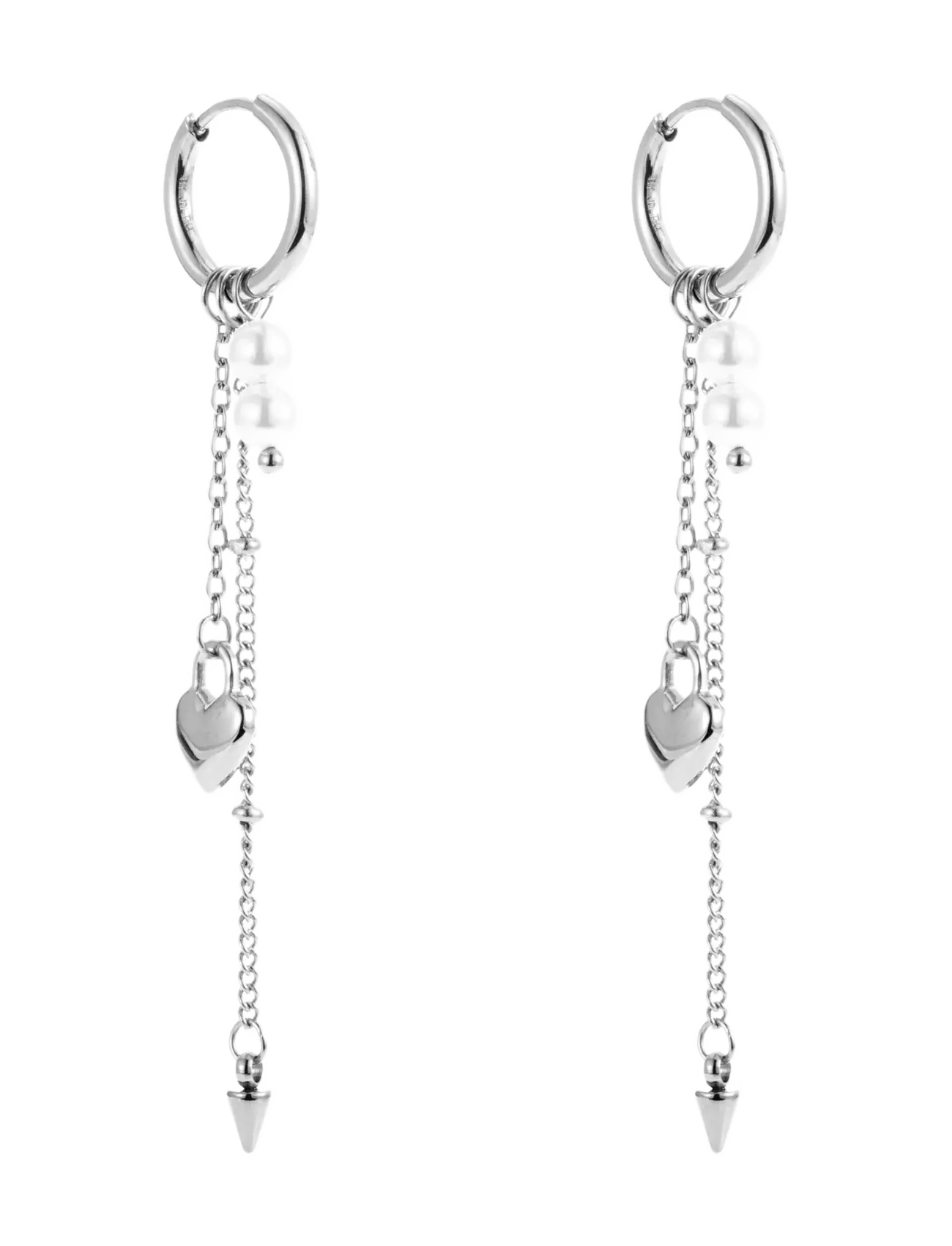 By Jolima - Heart locker mix huggie steel - Øreringe med vedhæng - silver - 2