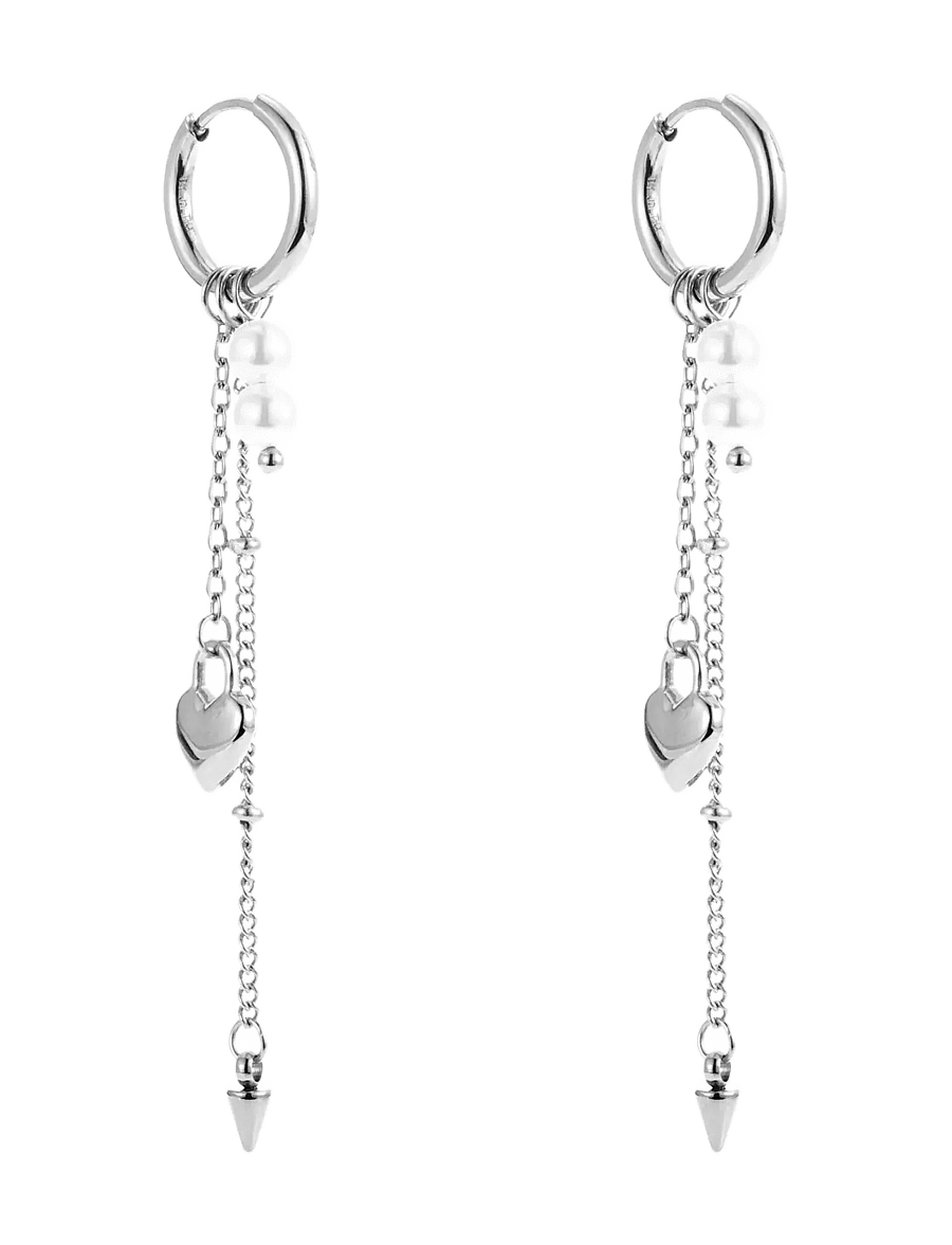 By Jolima - Heart locker mix huggie - ohrhänger - silver - 2