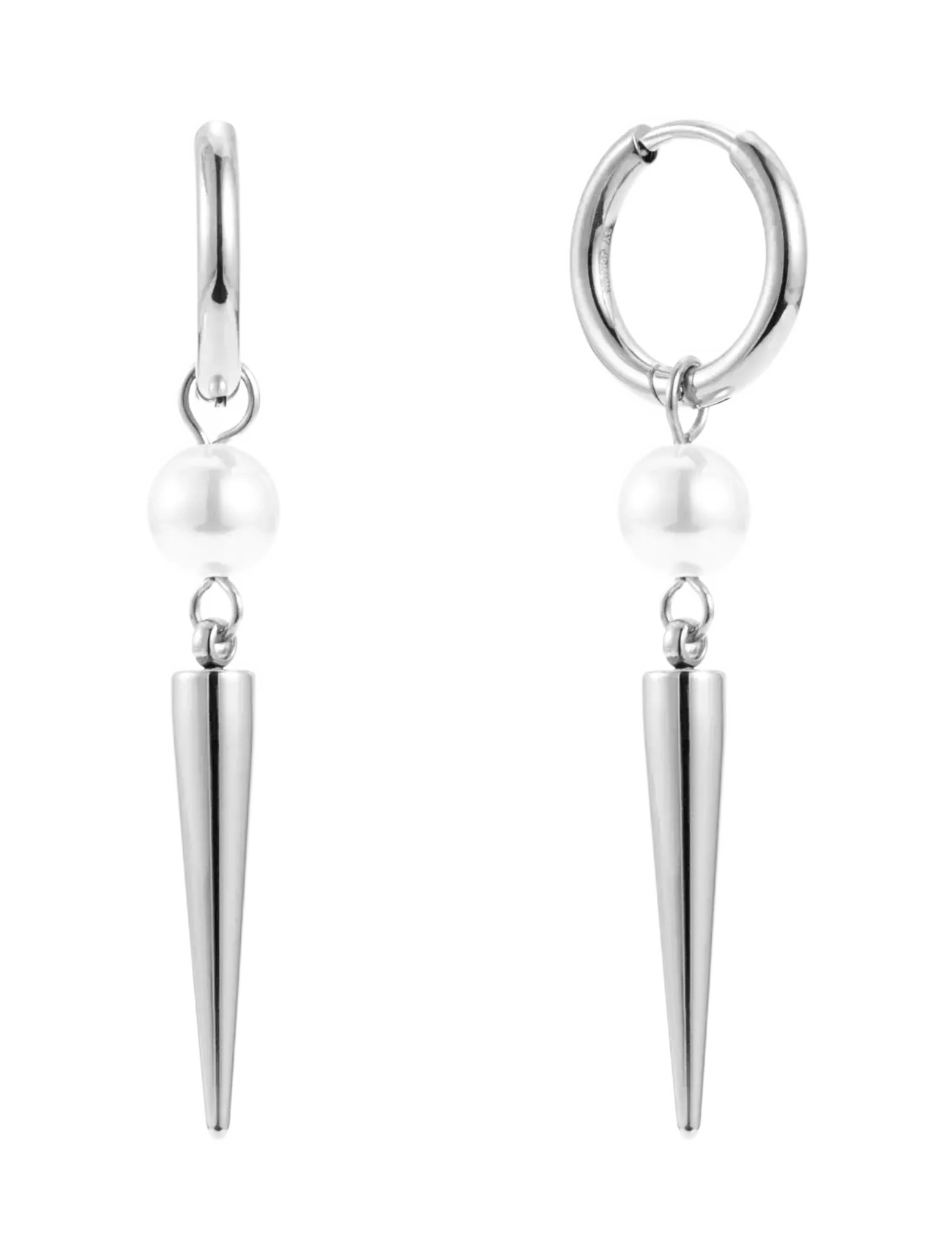 By Jolima Peak huggie pearl - By Jolima - STEEL / silver