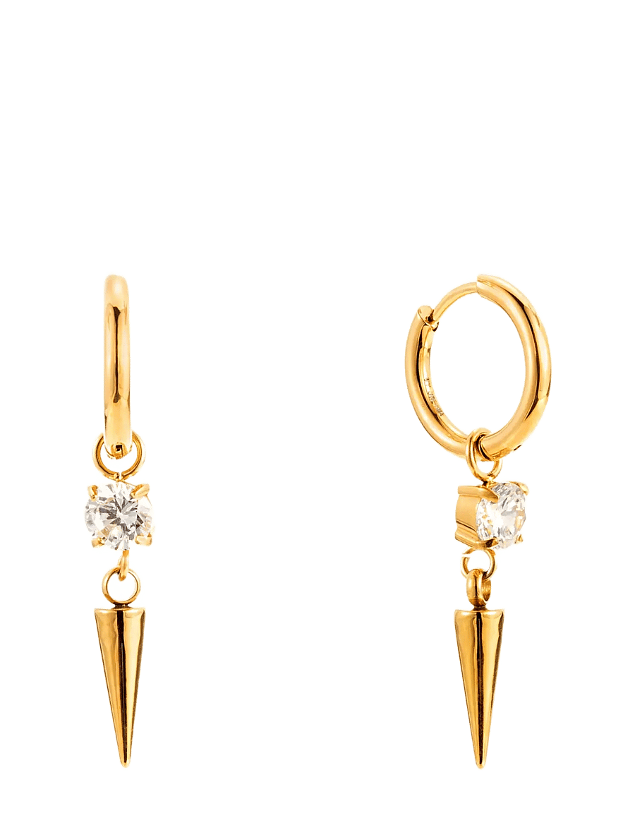 By Jolima - Peak and crystal huggie - hängande örhängen - gold - 0