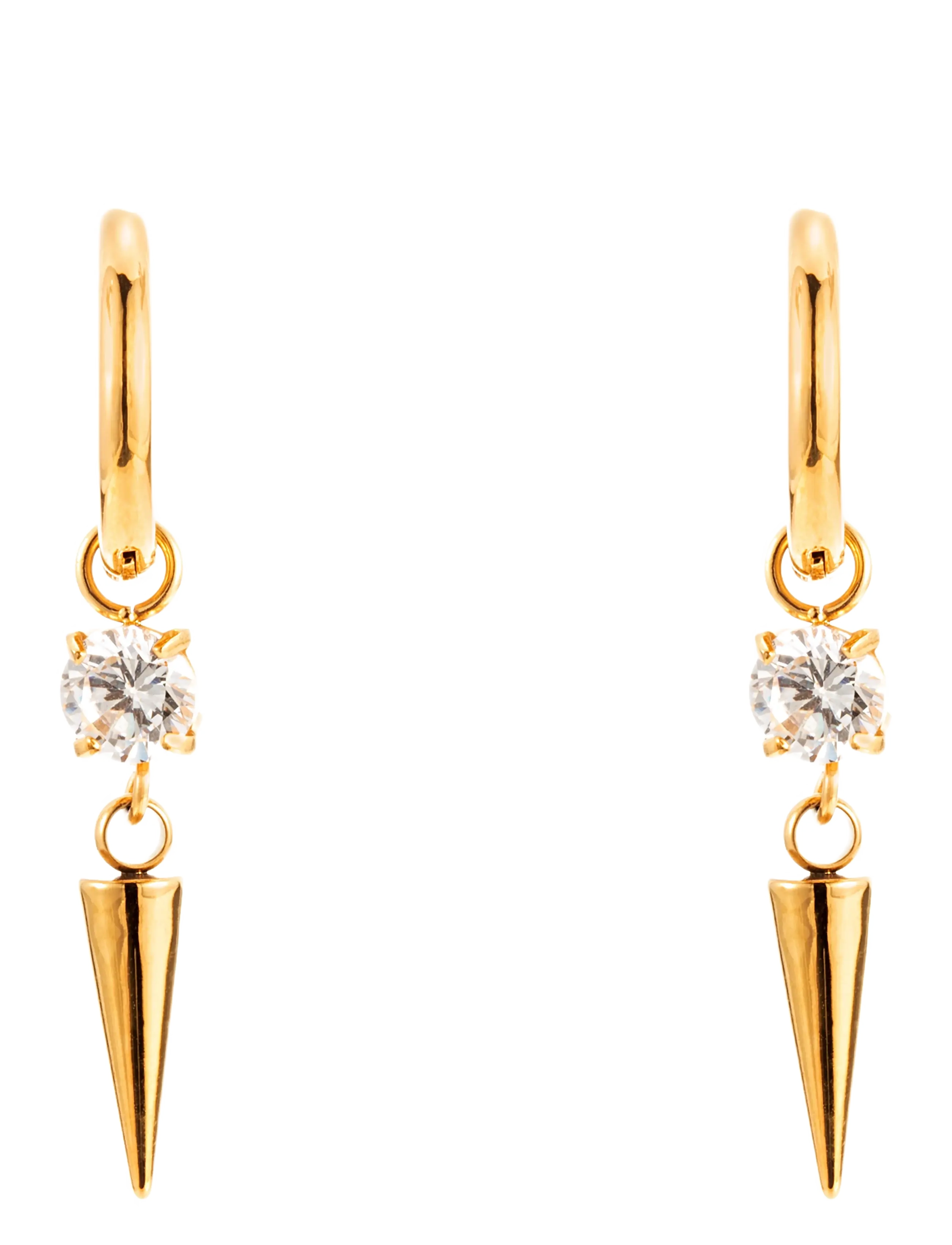 By Jolima - Peak and crystal huggie - hängande örhängen - gold - 1