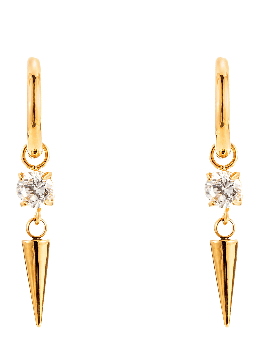 By Jolima - Peak and crystal huggie - hängande örhängen - gold - 1