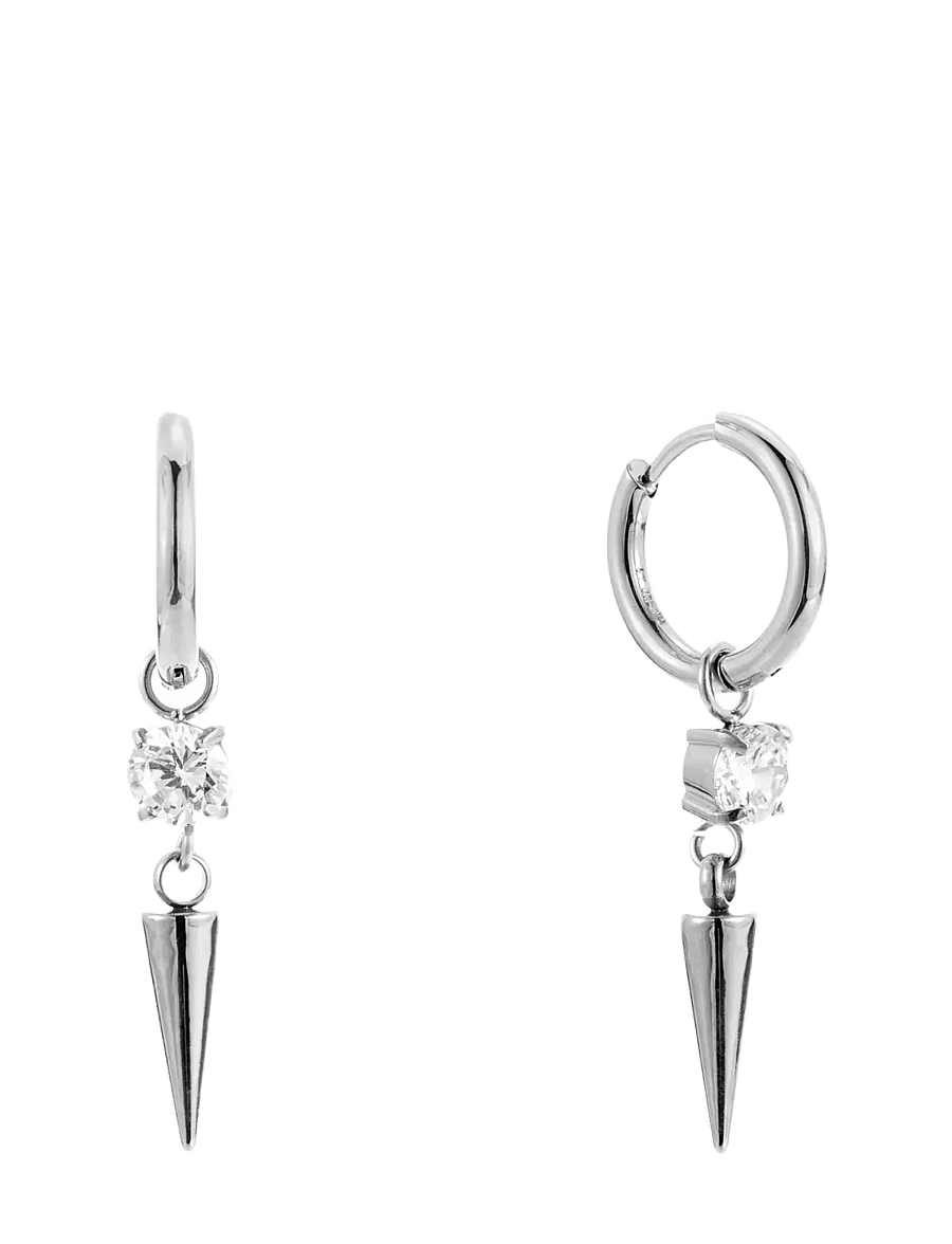 By Jolima - Peak and crystal huggie - hängande örhängen - silver - 0