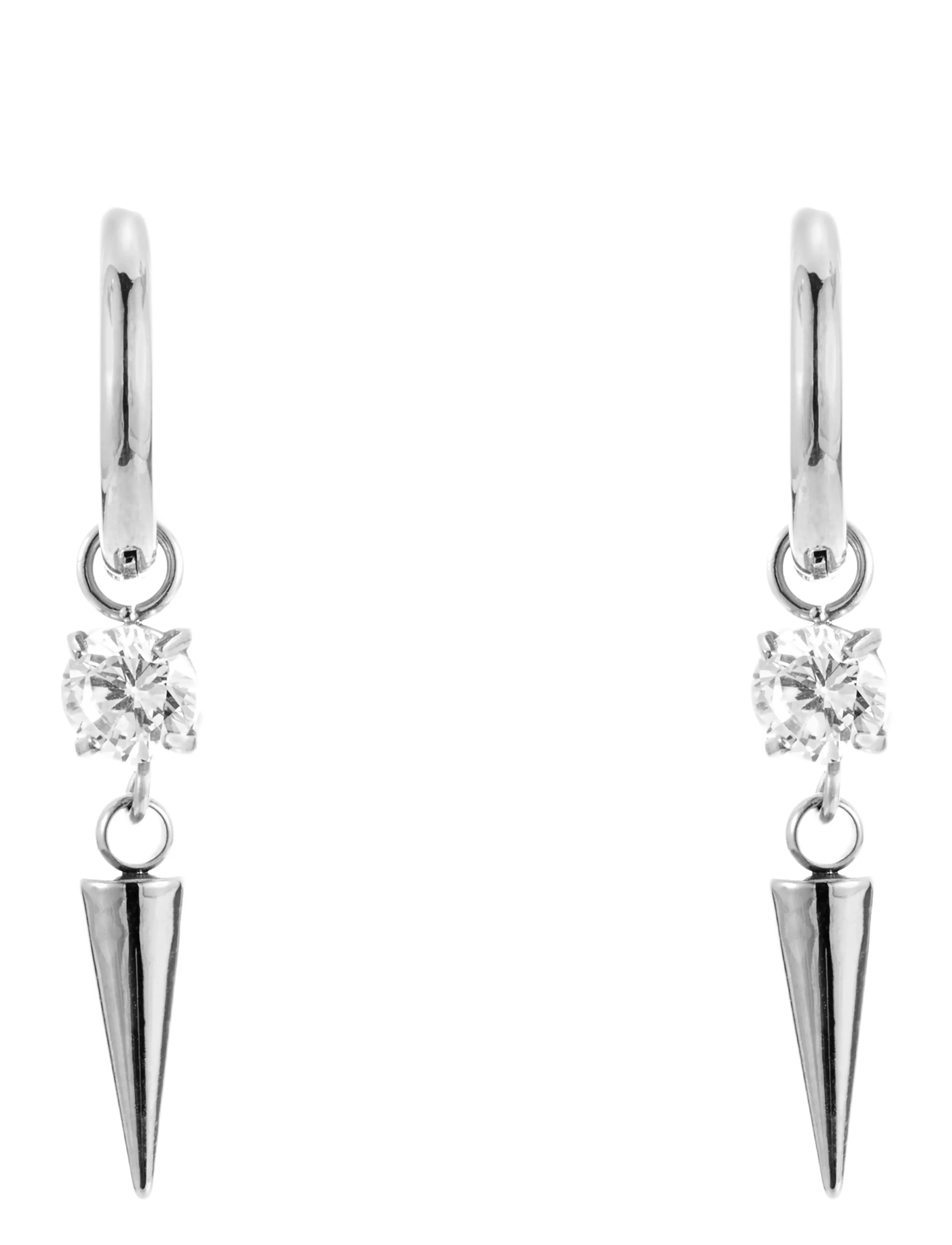 By Jolima - Peak and crystal huggie - hängande örhängen - silver - 1
