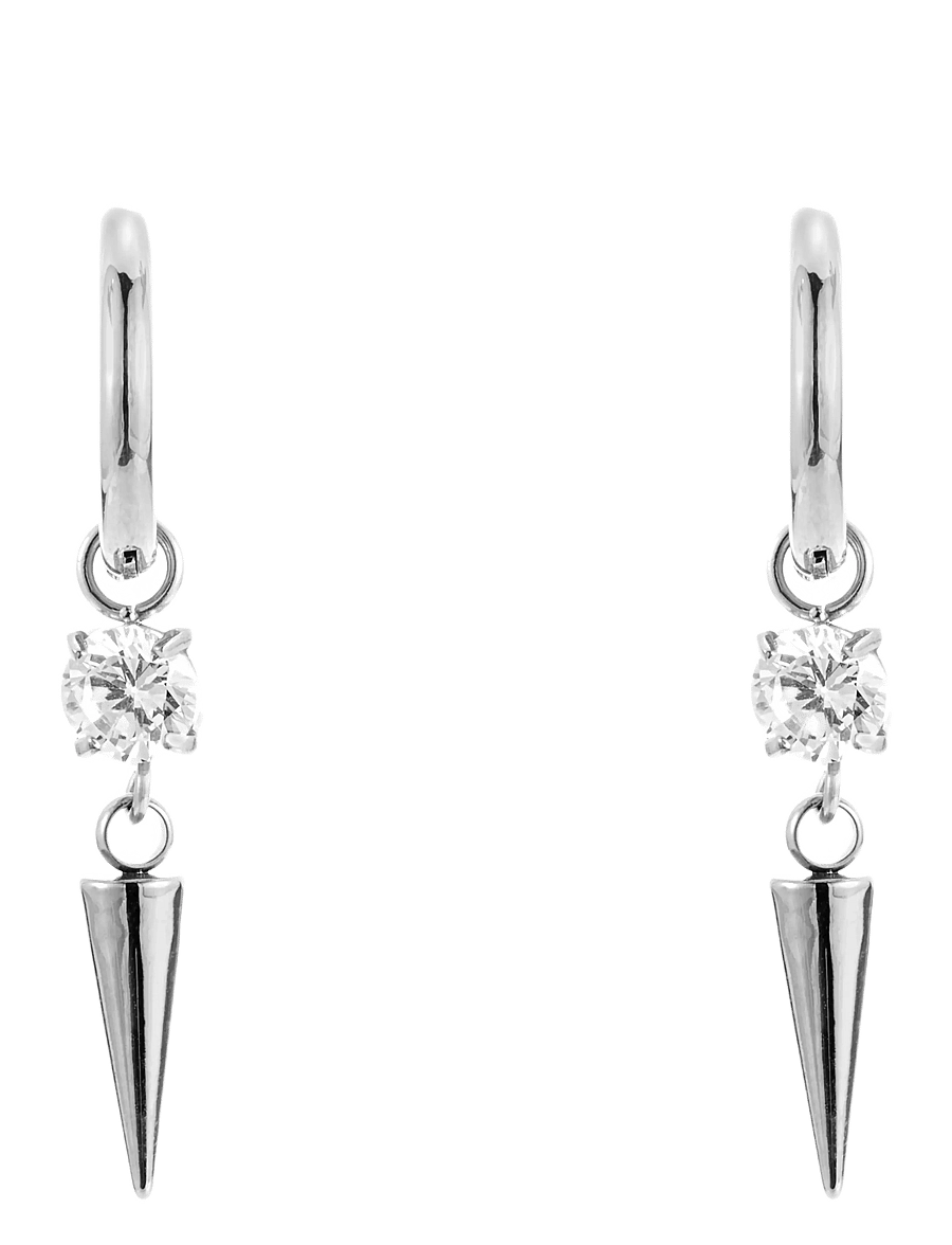 By Jolima - Peak and crystal huggie - hängande örhängen - silver - 1