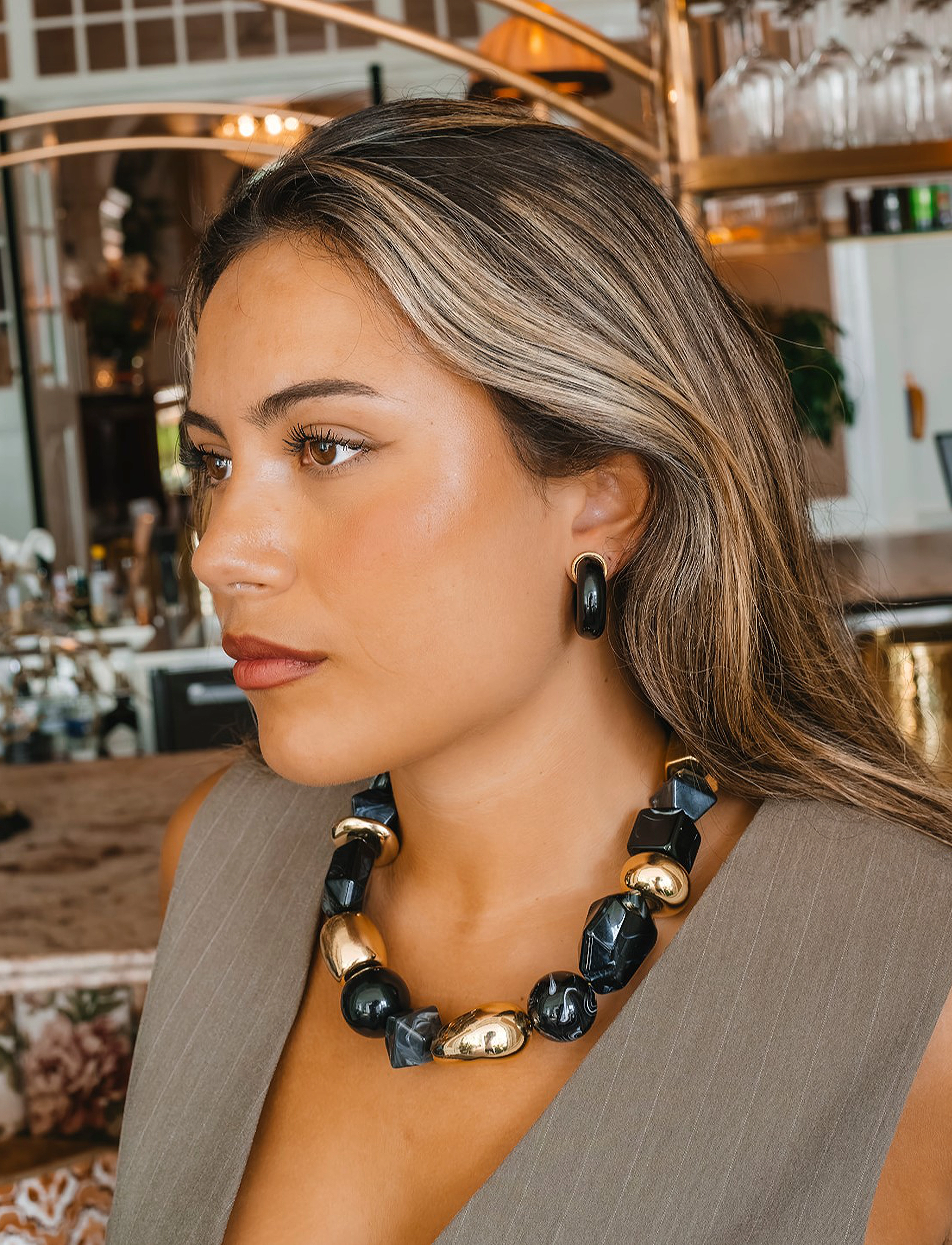 By Jolima Lolla Chunky Necklace Beige, One Size, Necklaces, Schwarz - Statement Frauen