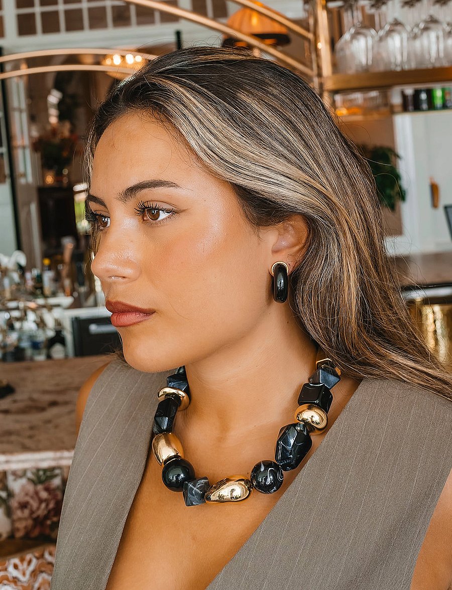 By Jolima - Lolla chunky necklace beige - statement-kaulakorut - black - 0