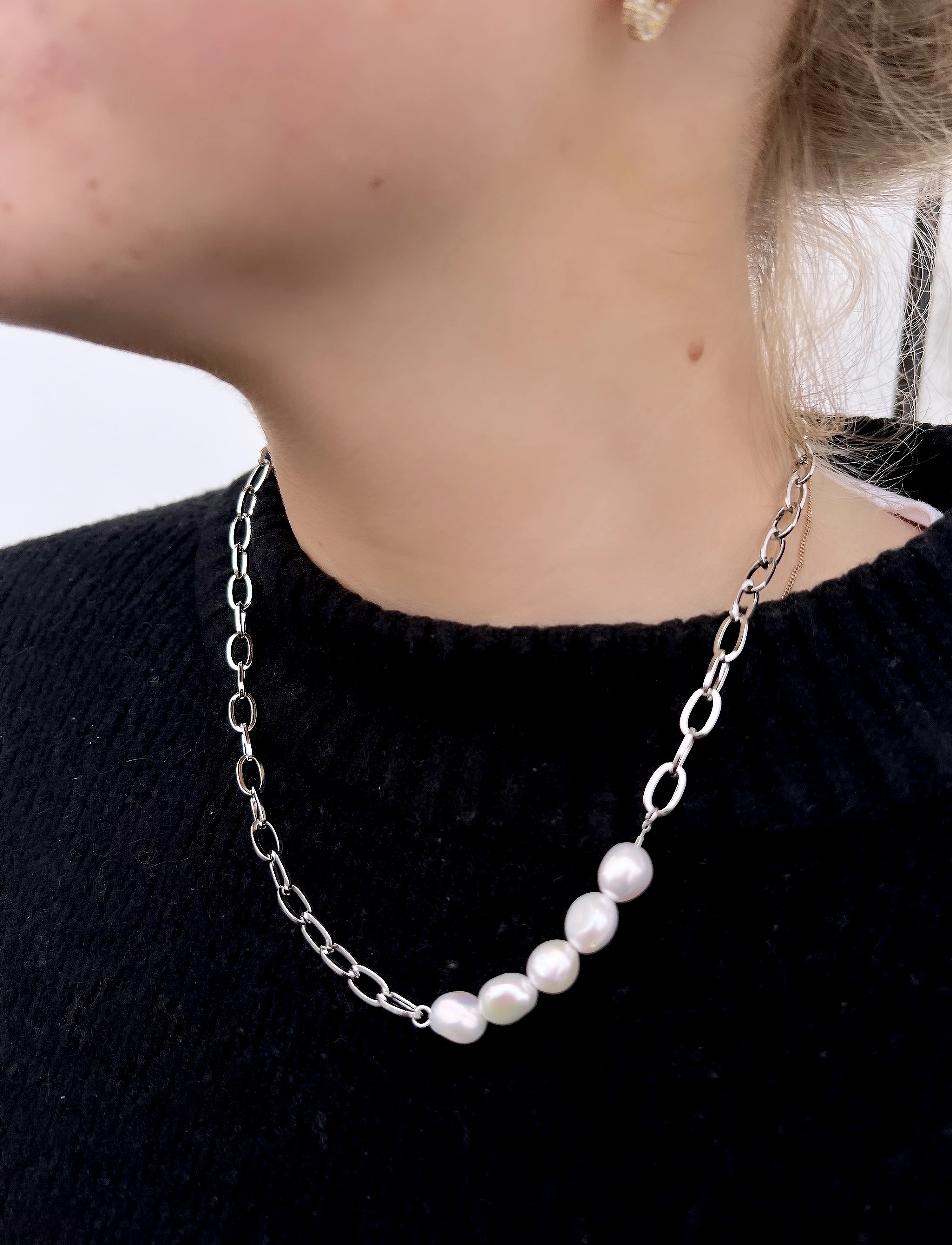 By Jolima - Nancy pearl necklace, steel - silver - 1