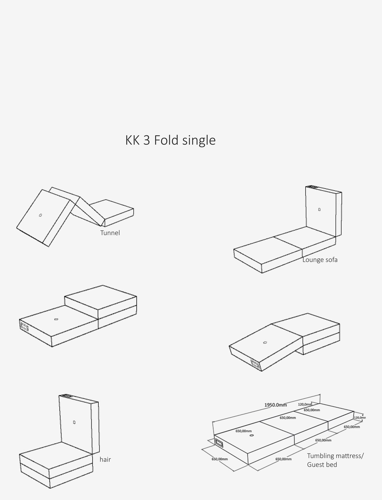 By KlipKlap - KK 3 Fold Single - Multi Grey w. Grey - pouffes & armchairs - multi grey w. grey - 4