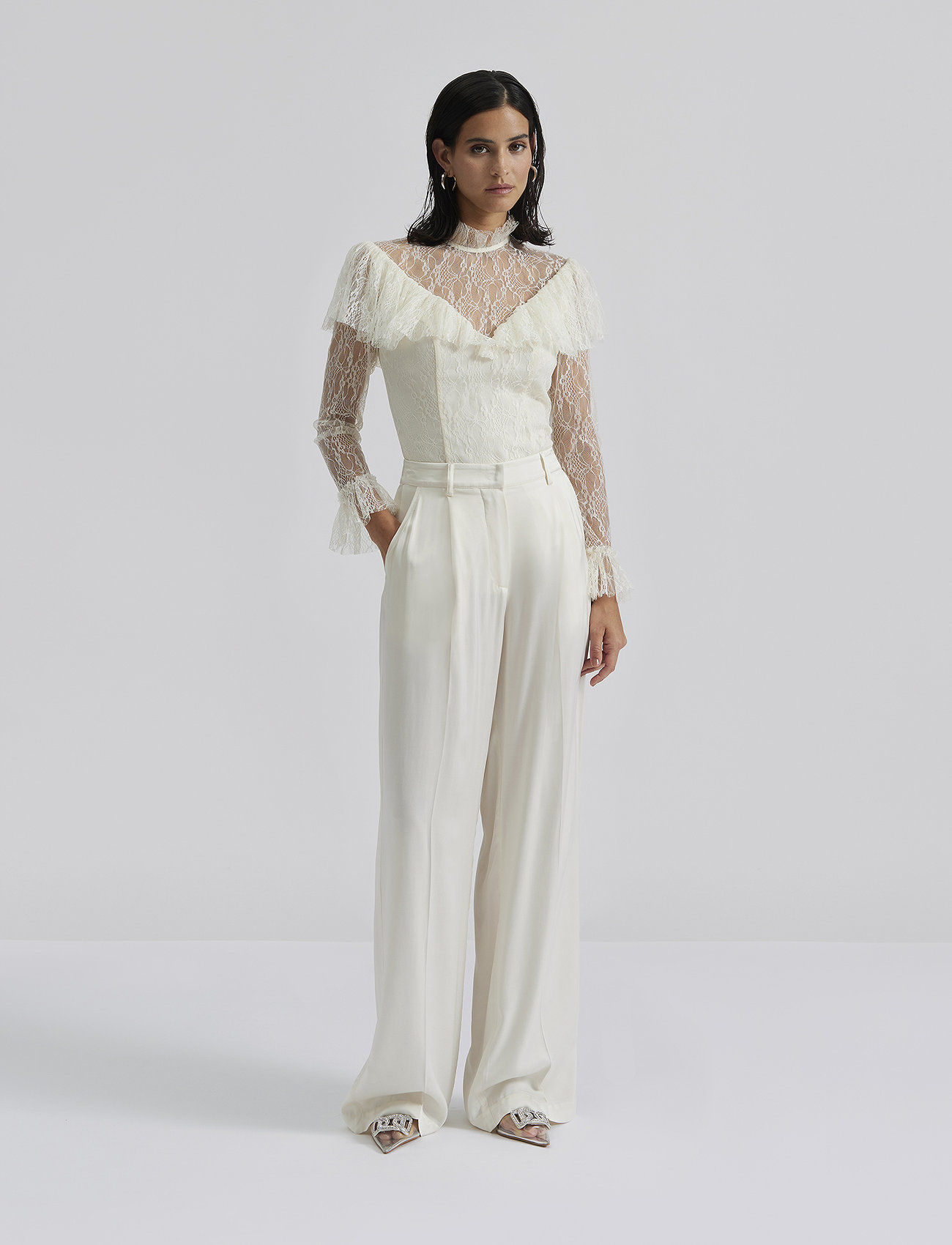 Malina Joelle Polo Neck Lace Top - Cream - XS