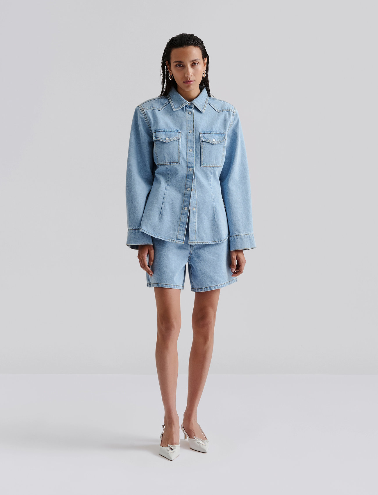 Malina Anthea Fitted Waist Denim Shirt - - 34 2