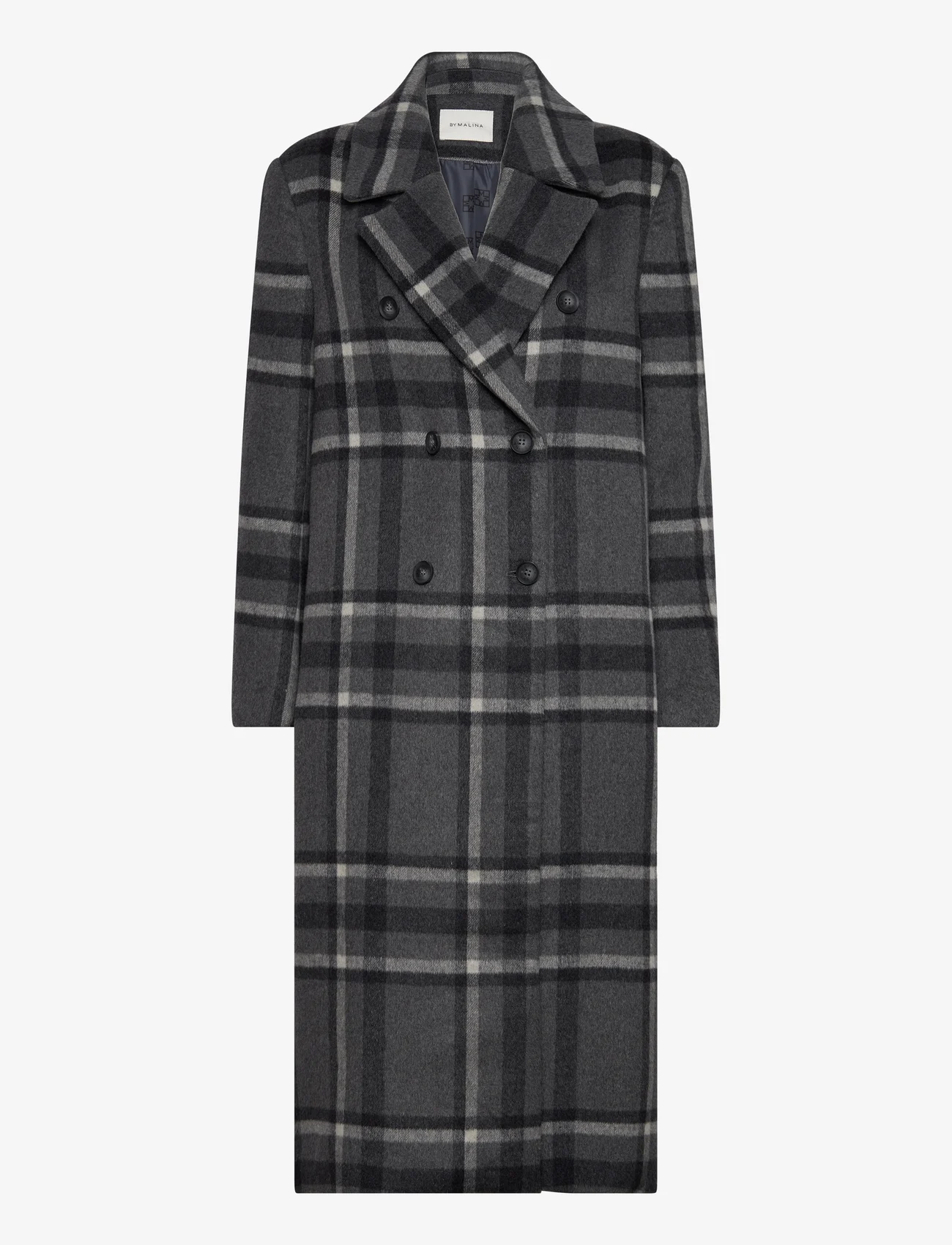 Malina - Vivian double breasted tailored wool coat - winter coats - grey check - 0