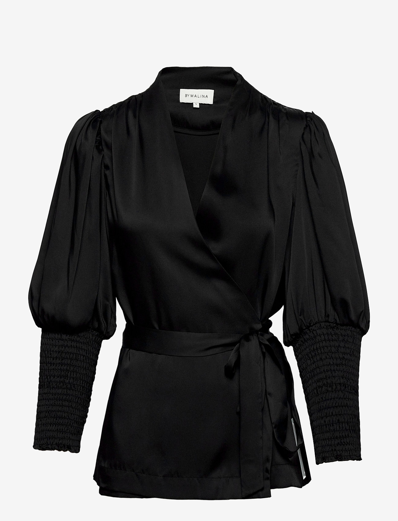 Malina - Hope satin wrap blouse - long sleeved blouses - black - 1