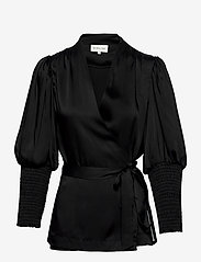 Malina - Hope satin wrap blouse - long-sleeved blouses - black - 0