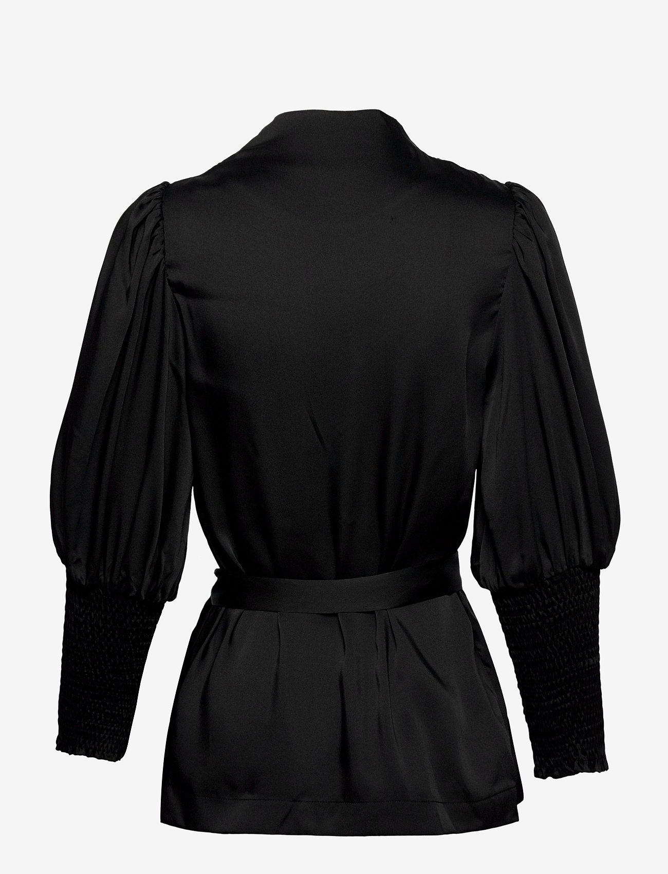 Malina - Hope satin wrap blouse - long-sleeved blouses - black - 1