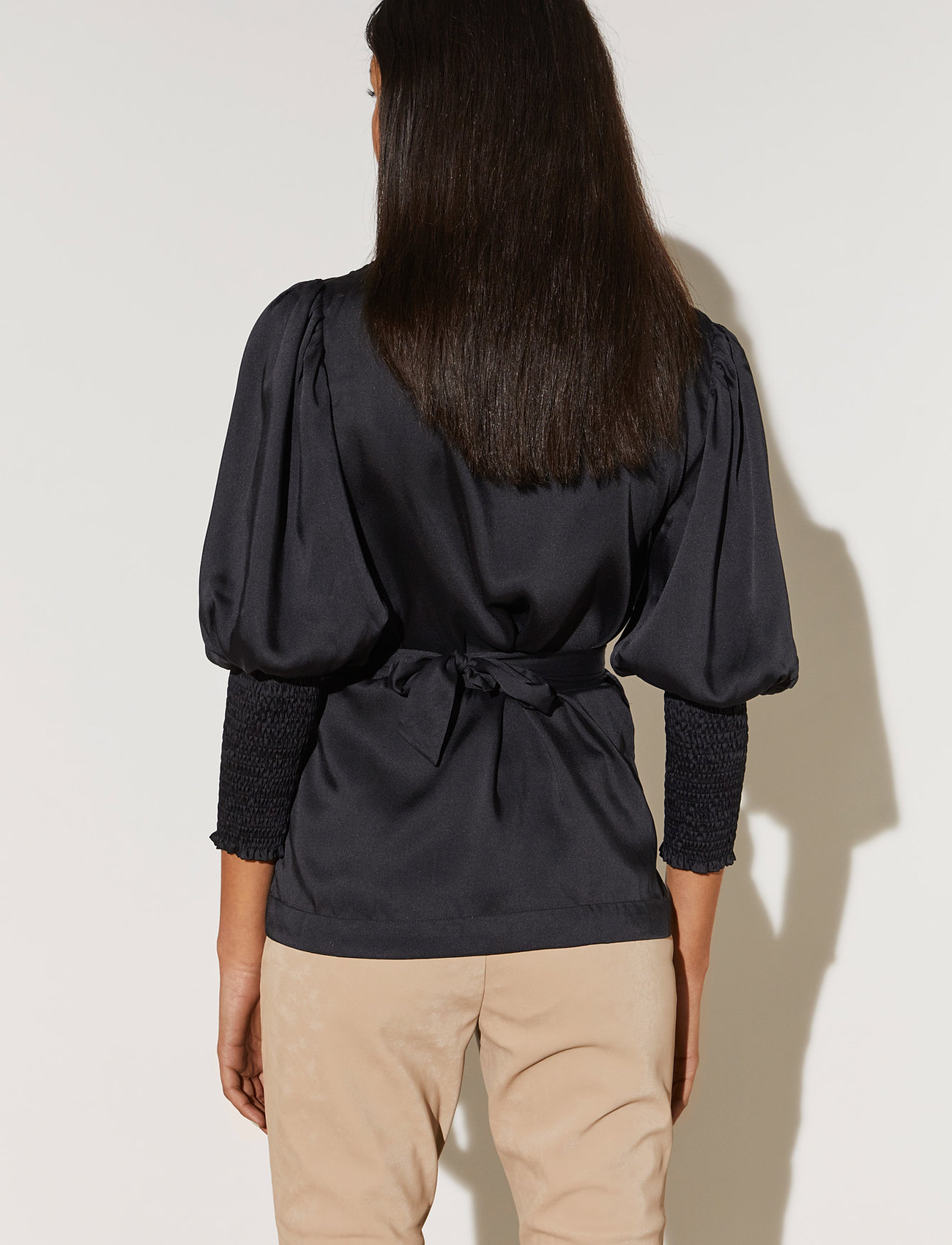 Malina - Hope satin wrap blouse - black - 3
