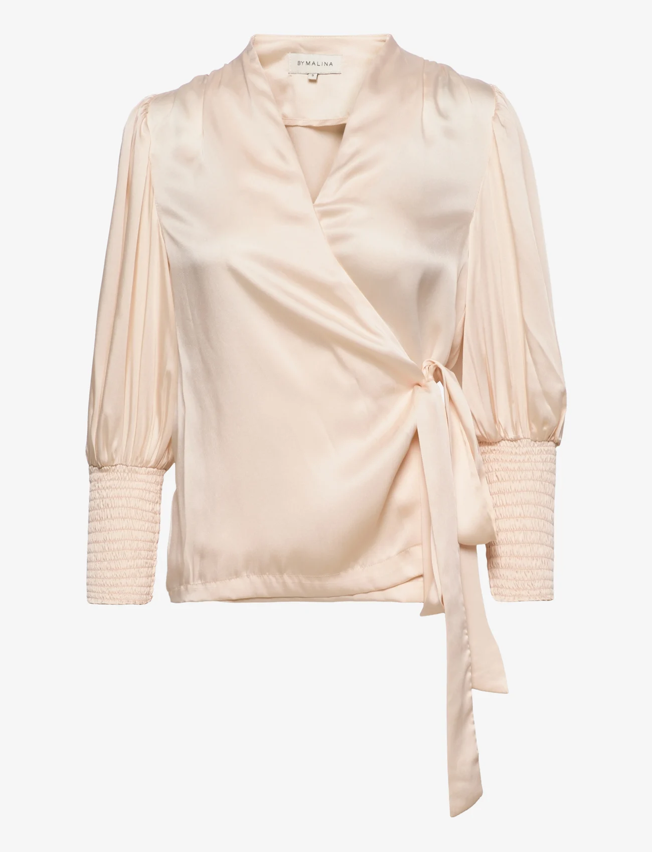Malina - Hope satin wrap blouse - long-sleeved blouses - soft beige - 0