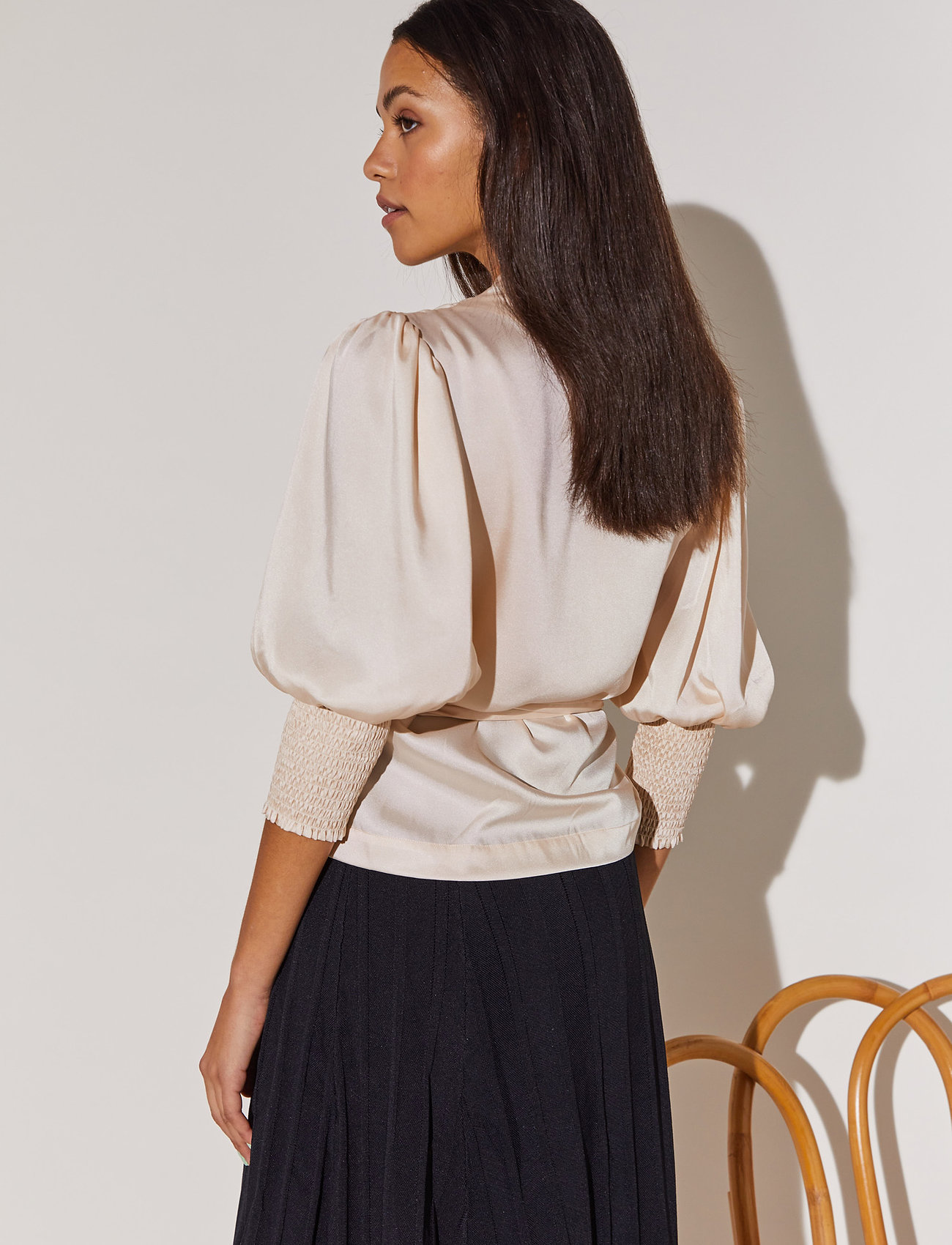 Malina - Hope satin wrap blouse - soft beige - 3