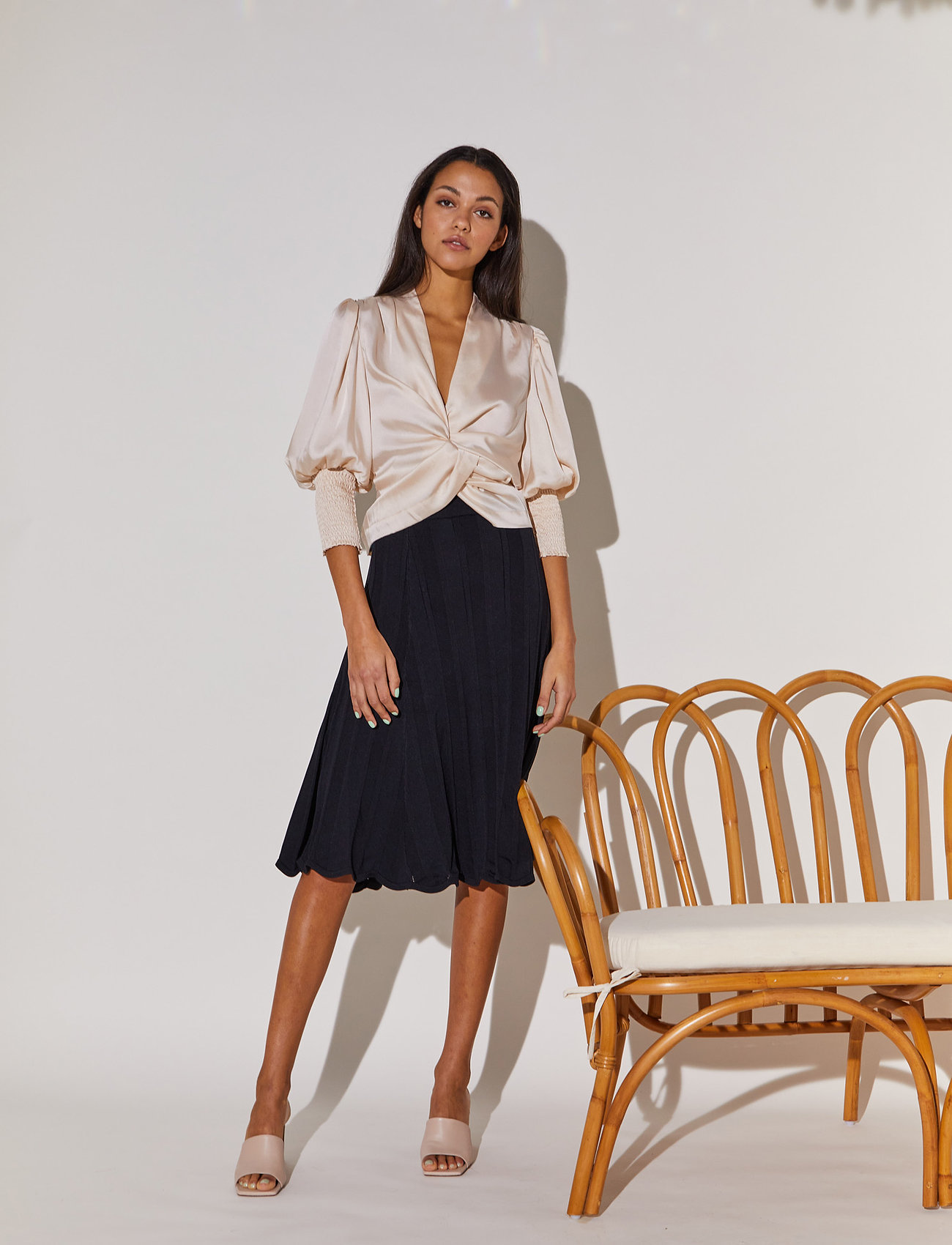 Malina - Hope satin wrap blouse - soft beige - 4