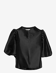 By Malina - Cleo pouf sleeve blouse - kortärmade blusar - black - 1
