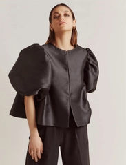 By Malina - Cleo pouf sleeve blouse - short-sleeved blouses - black - 0