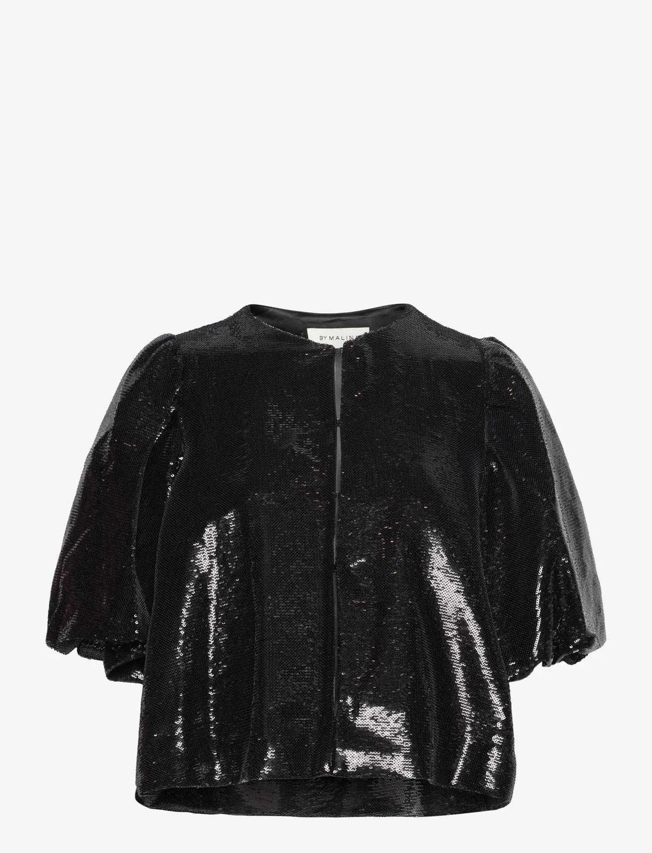 Malina - Cleo pouf sleeve blouse - kortermede bluser - black sequin - 0