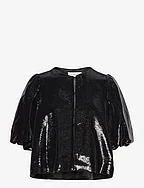 Cleo pouf sleeve blouse - BLACK SEQUIN