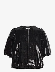 Malina - Cleo pouf sleeve blouse - kurzämlige blusen - black sequin - 0