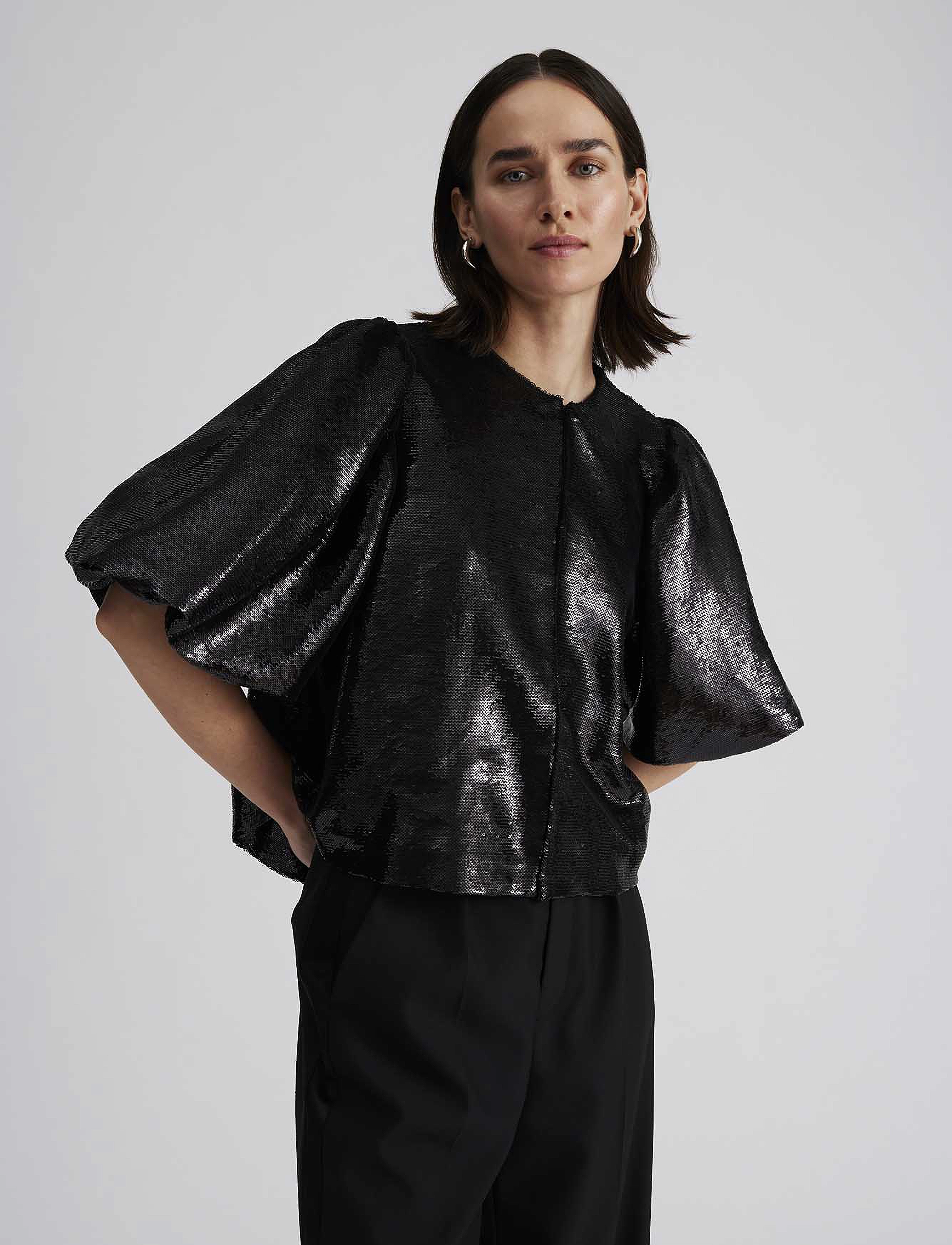 Malina - Cleo Blouse - lühikeste varrukatega pluusid - black sequin - 4