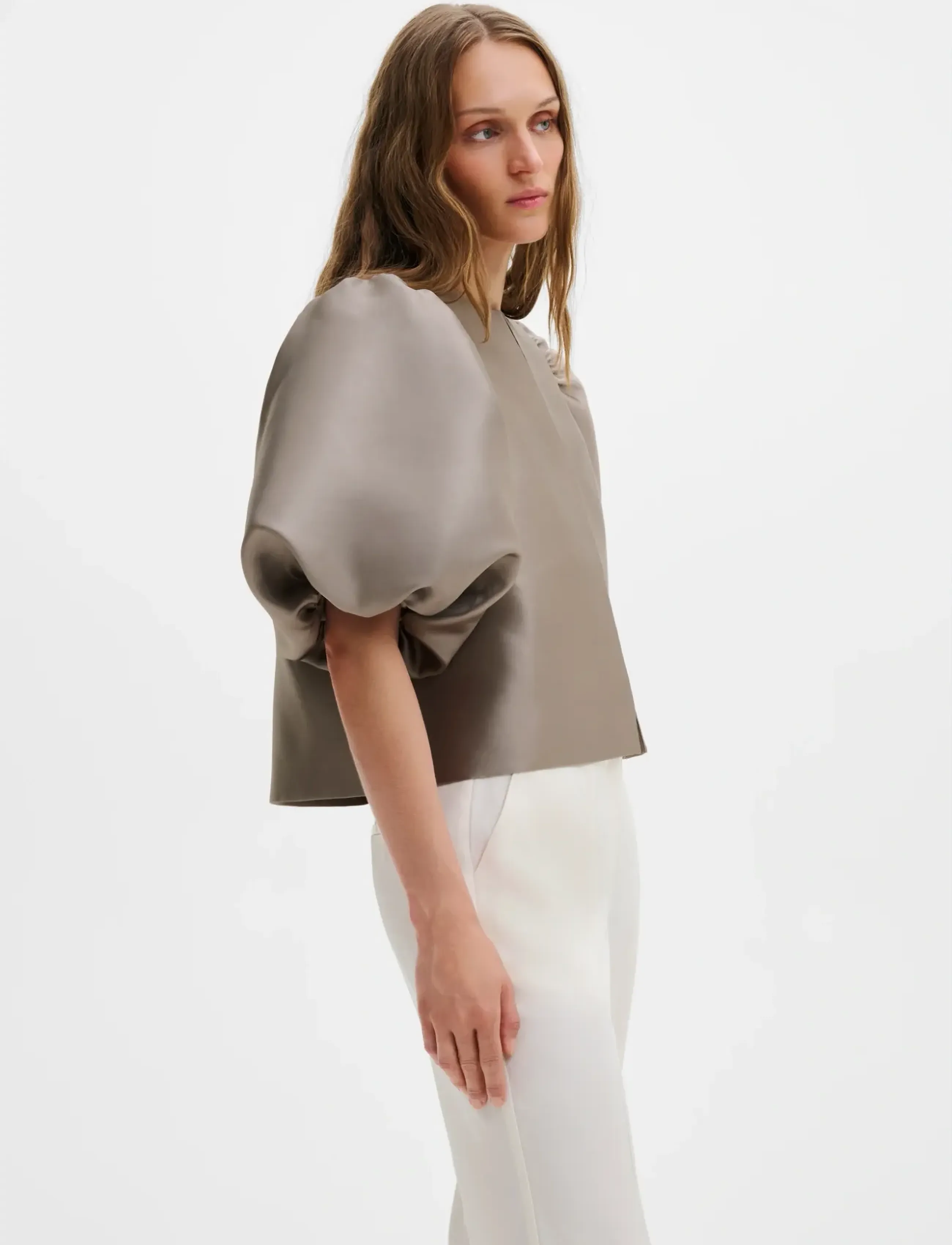 Malina Cleo Pouf Sleeve blouse - Bluser & Skjorter - GRAPHITE / brown