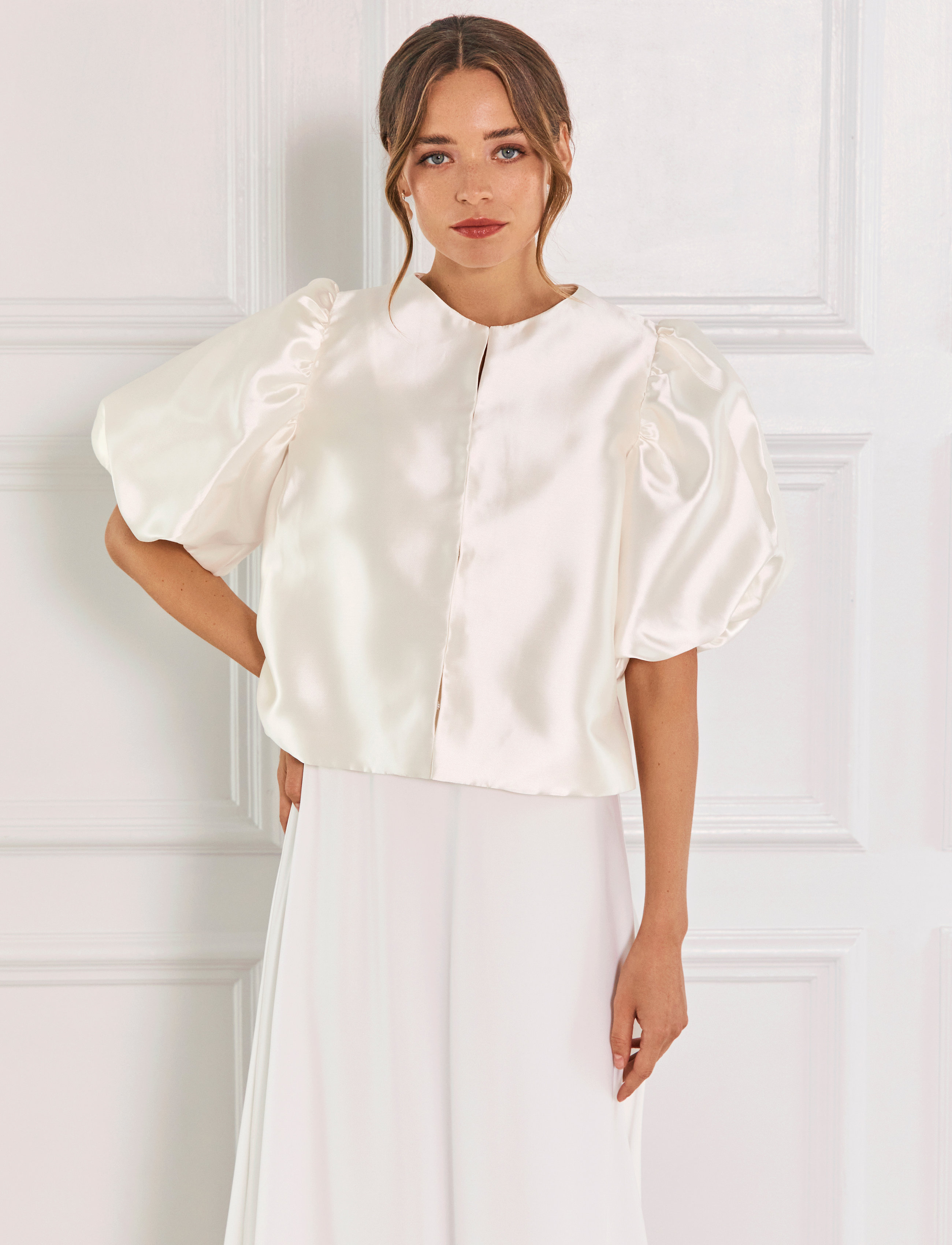 Malina Cleo pouf sleeve blouse - Feest tops - IVORY / white