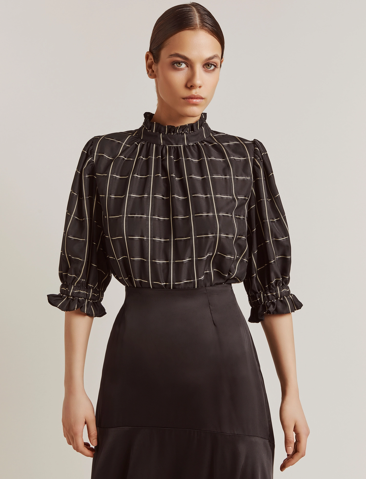 By Malina - Calla blouse - black check - 3