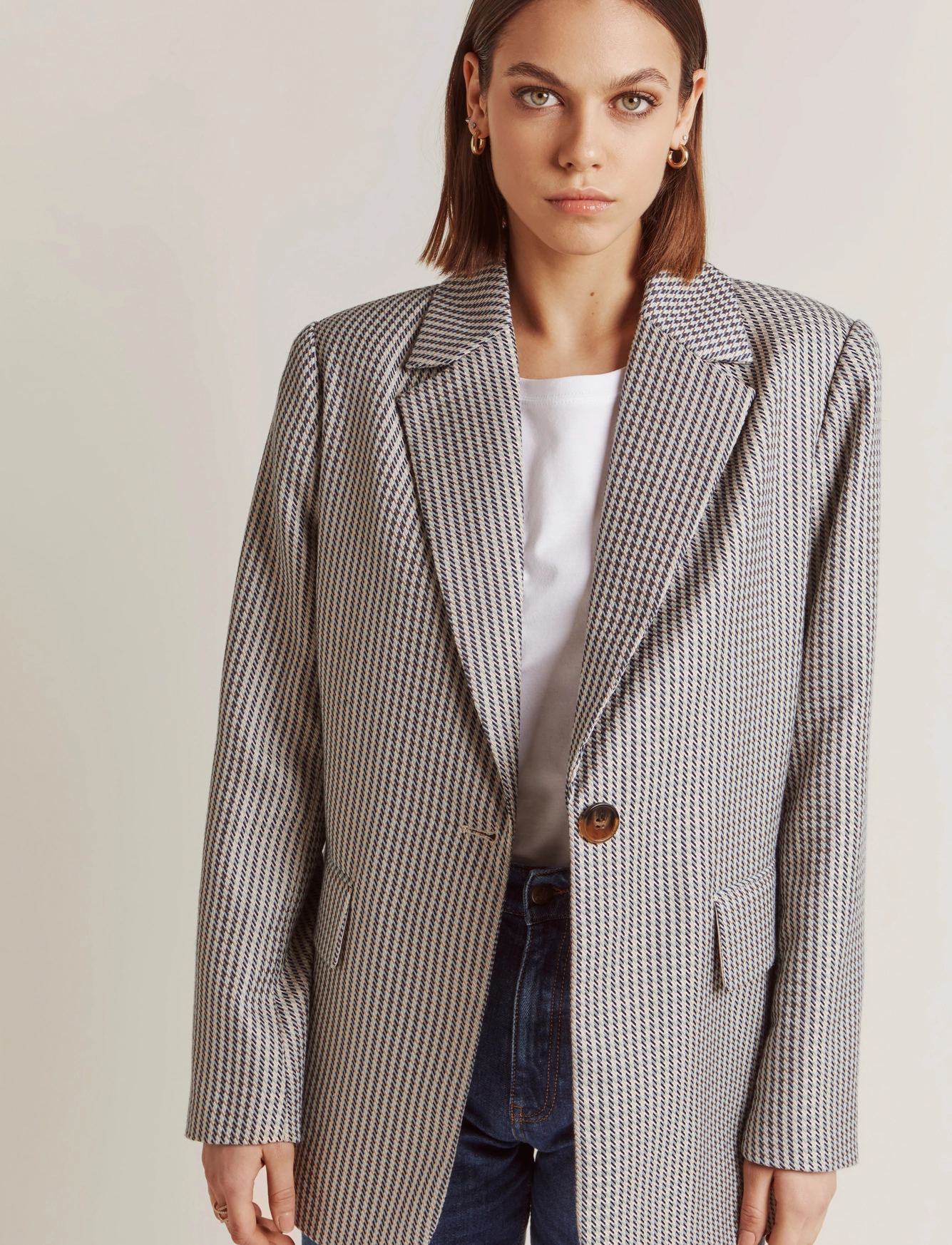 Malina - Vera single breasted blazer - dove blue check - 2