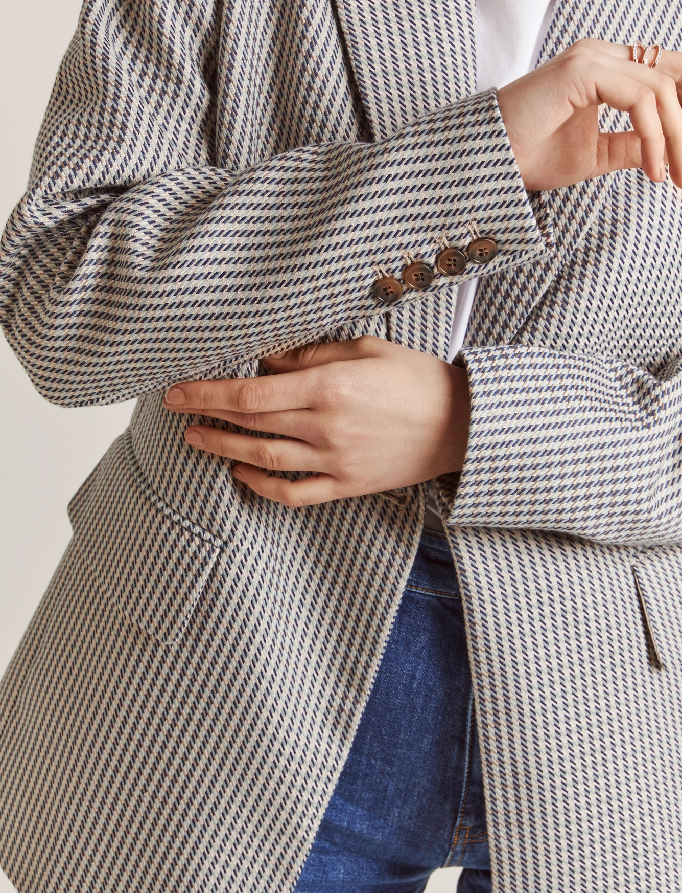 Malina - Vera single breasted blazer - dove blue check - 4