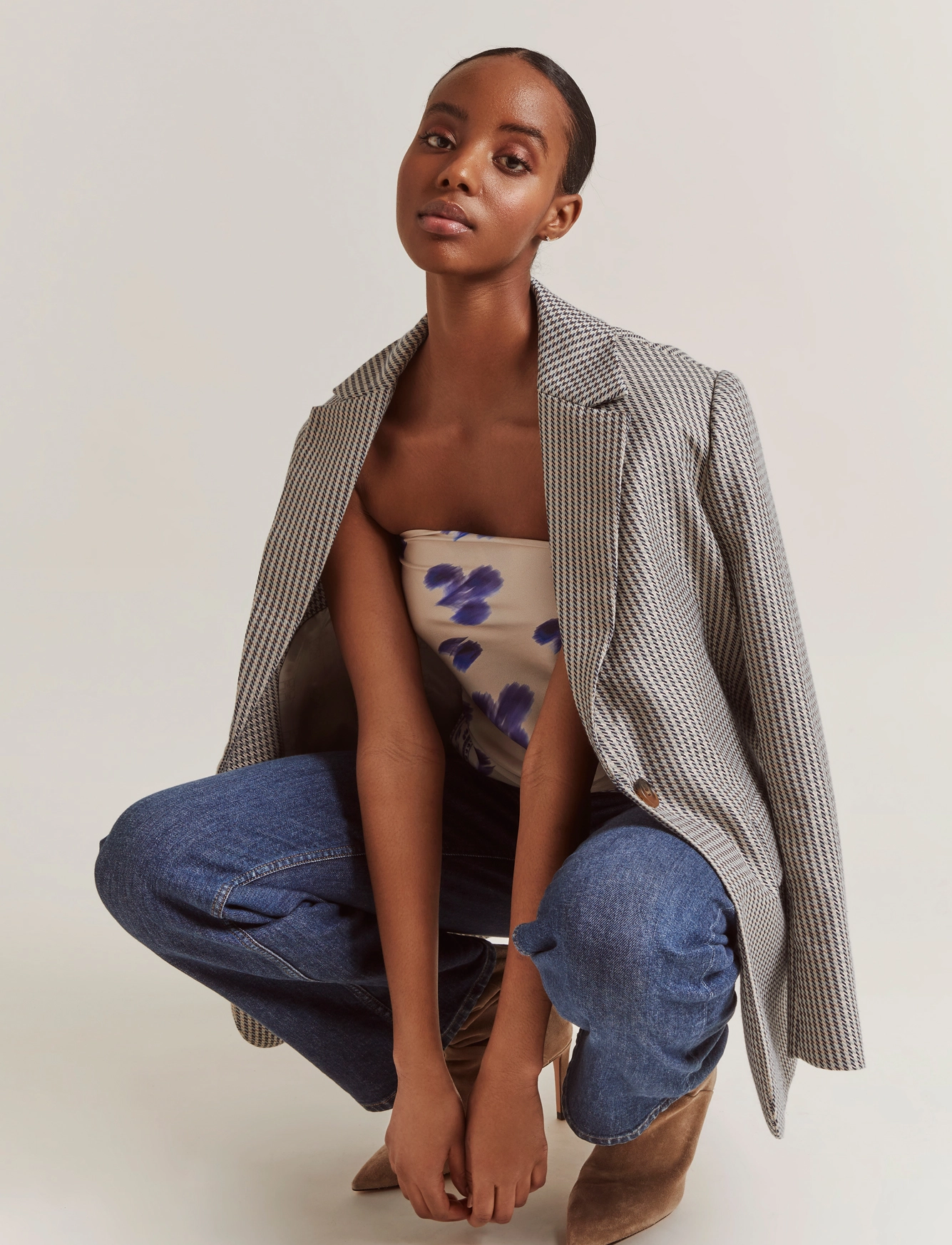 Malina - Vera single breasted blazer - dove blue check - 5