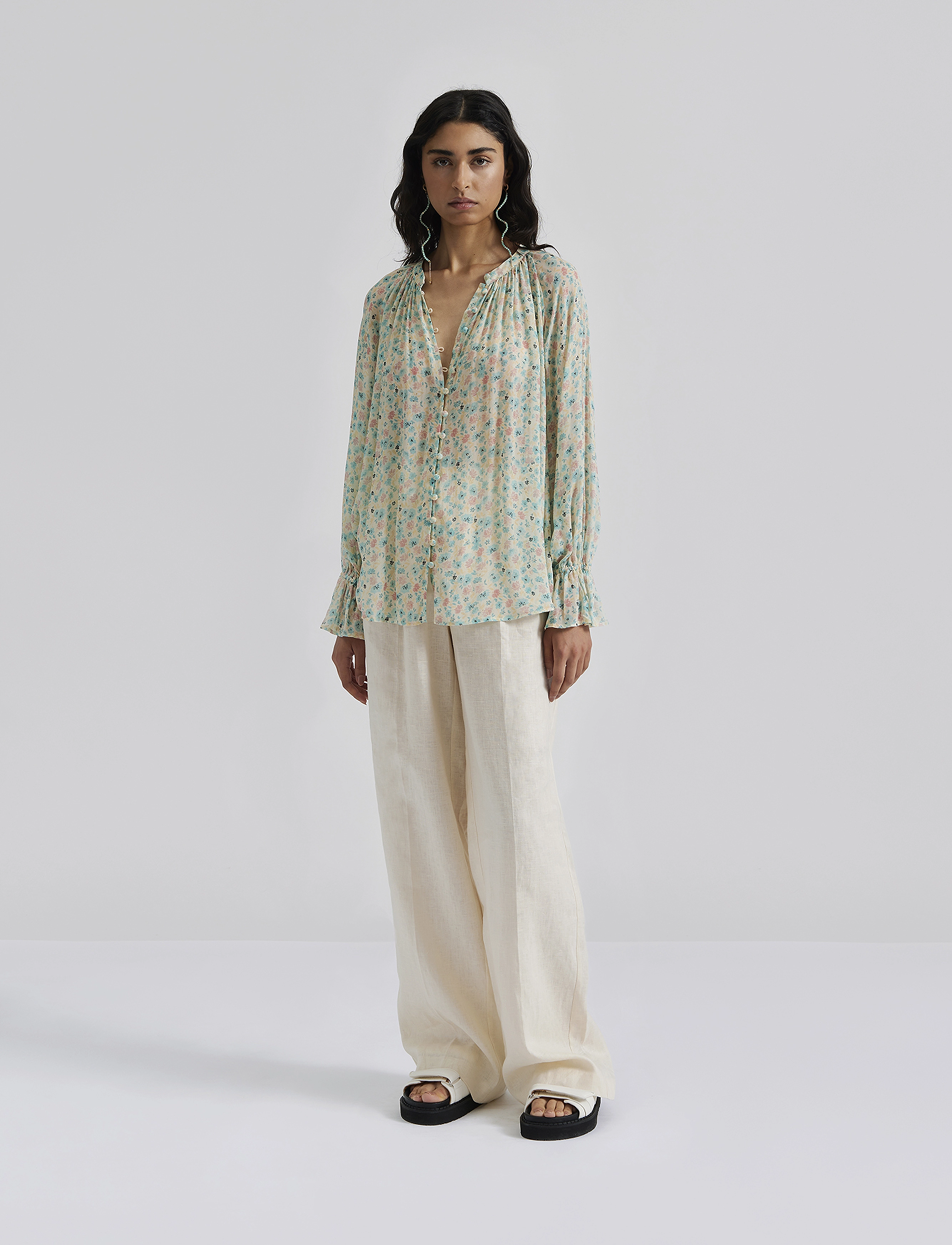 Malina Celine Blouse, S, Blouses, Grün - Long-sleeved, Frauen