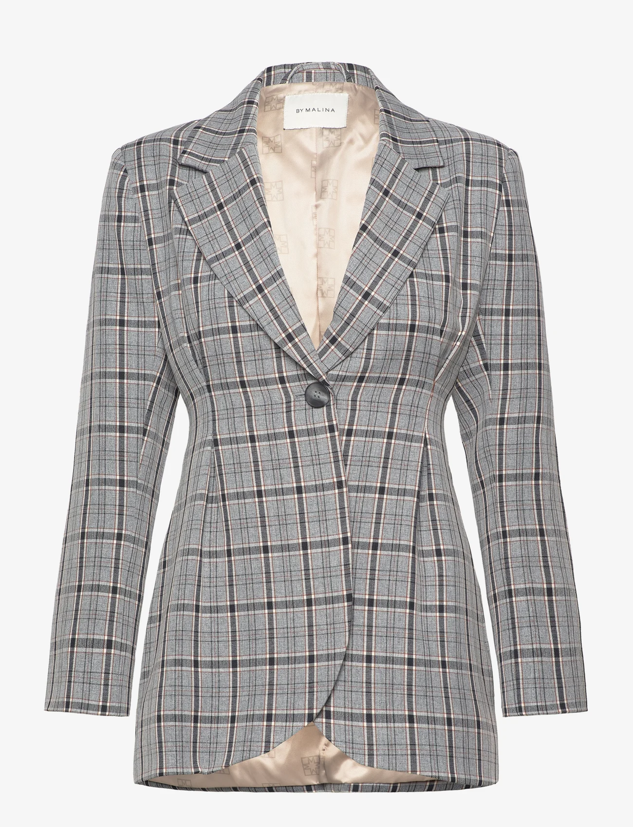 Malina - Clover one-button blazer - odzież imprezowa w cenach outletowych - stone grey check - 0