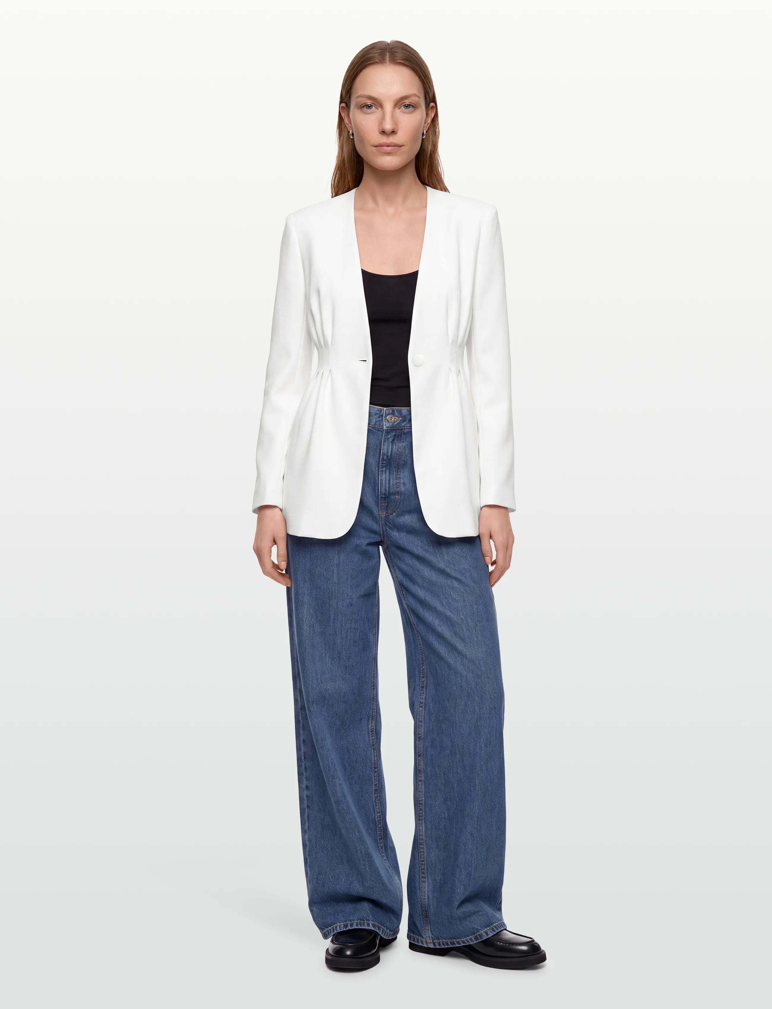 Malina Juno Collarless Suit Blazer, XL, Cream, Blazere > Enkeltradede Blazere, Dame