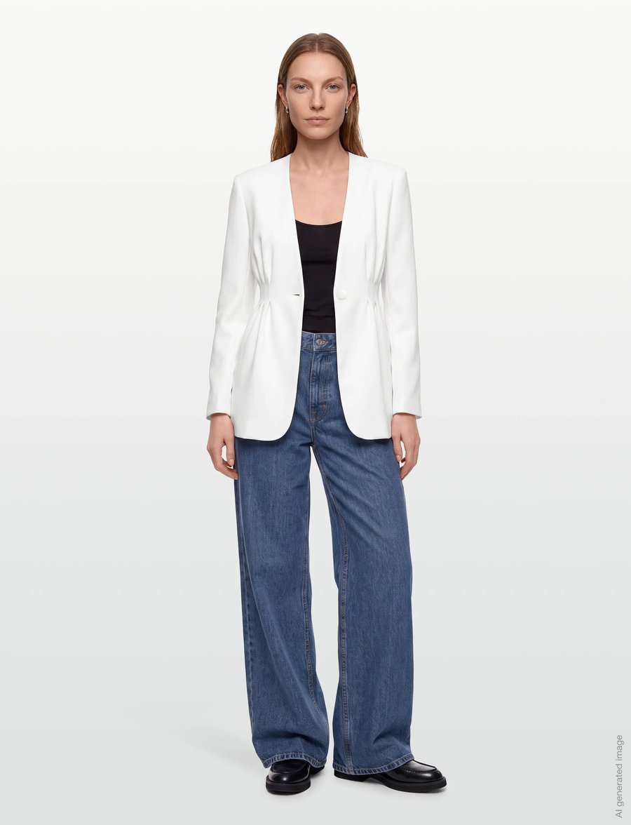 Malina - Juno collarless suit blazer - enkeltradede blazere - ivory - 0